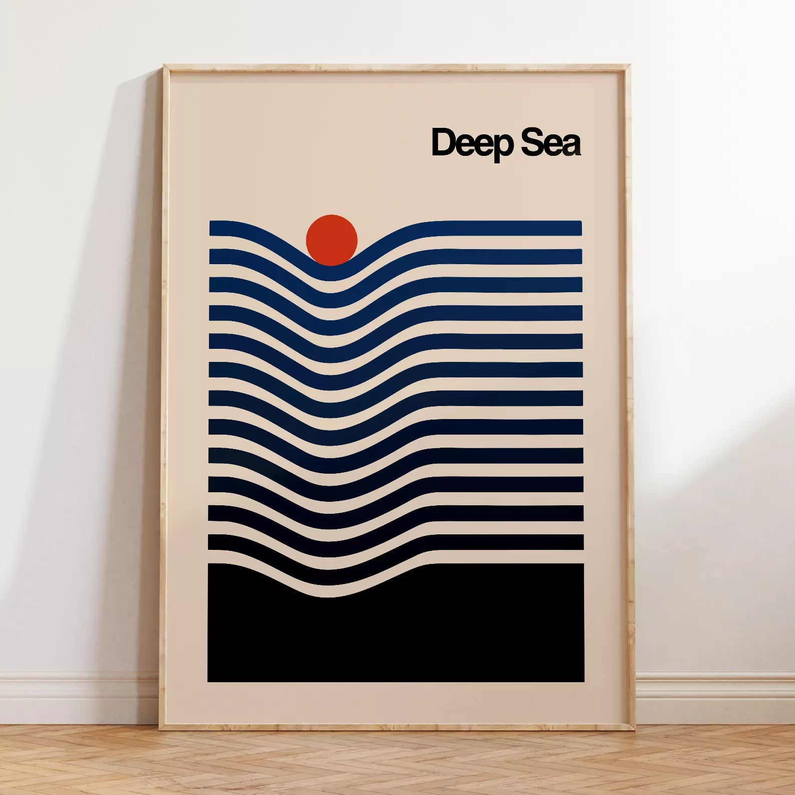 北欧デザインの抽象的な深海と太陽のアートポスター モダンインテリア 波ライン