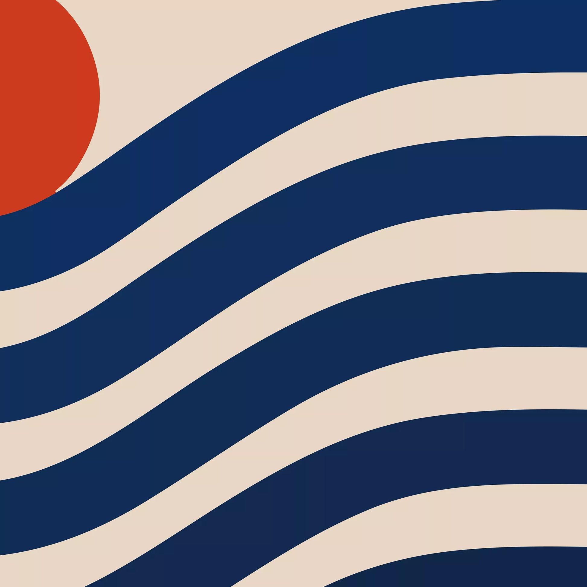 北欧風の抽象的な波と太陽のアートポスター