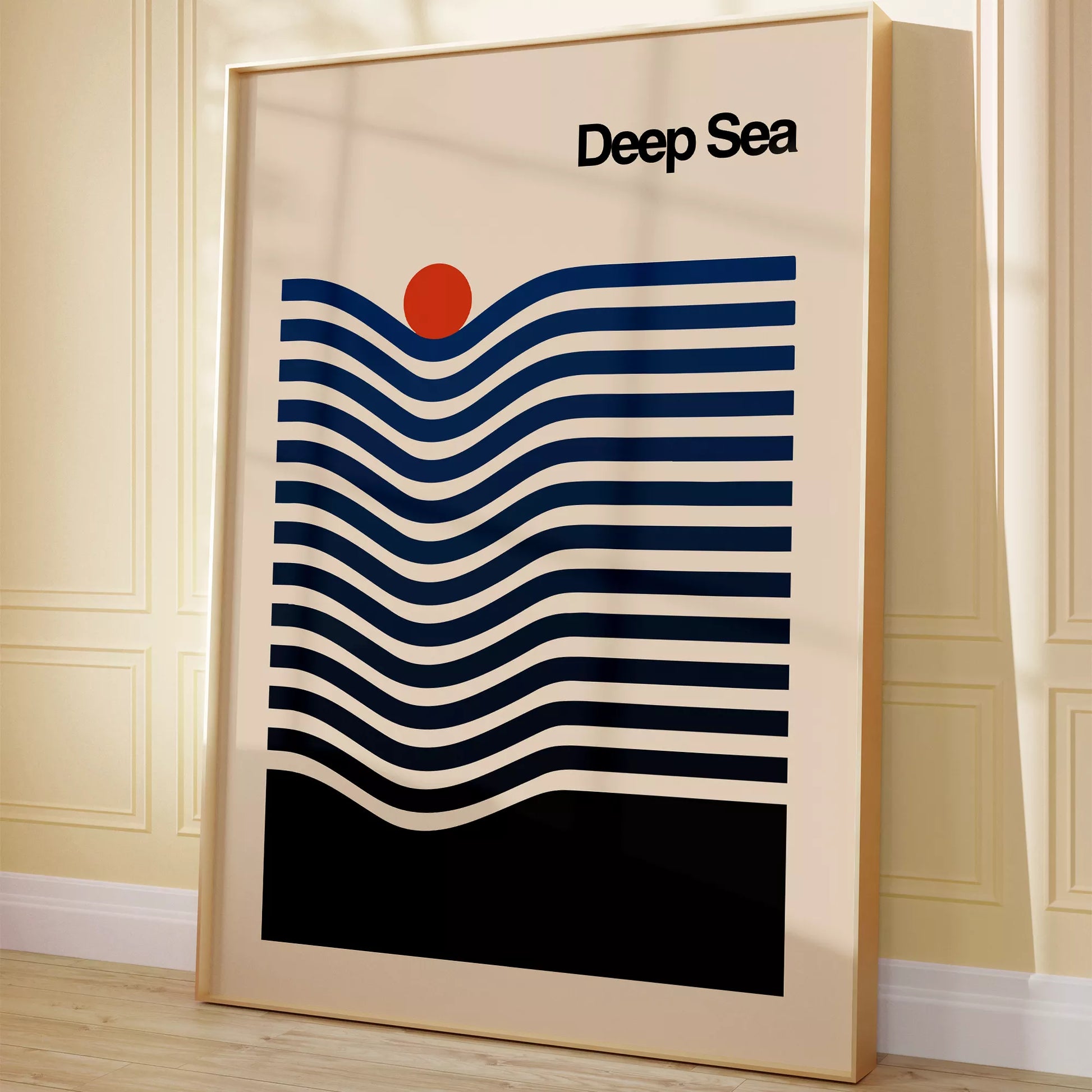 北欧デザインの抽象的な深海と太陽のアートポスター モダンインテリア 波ライン