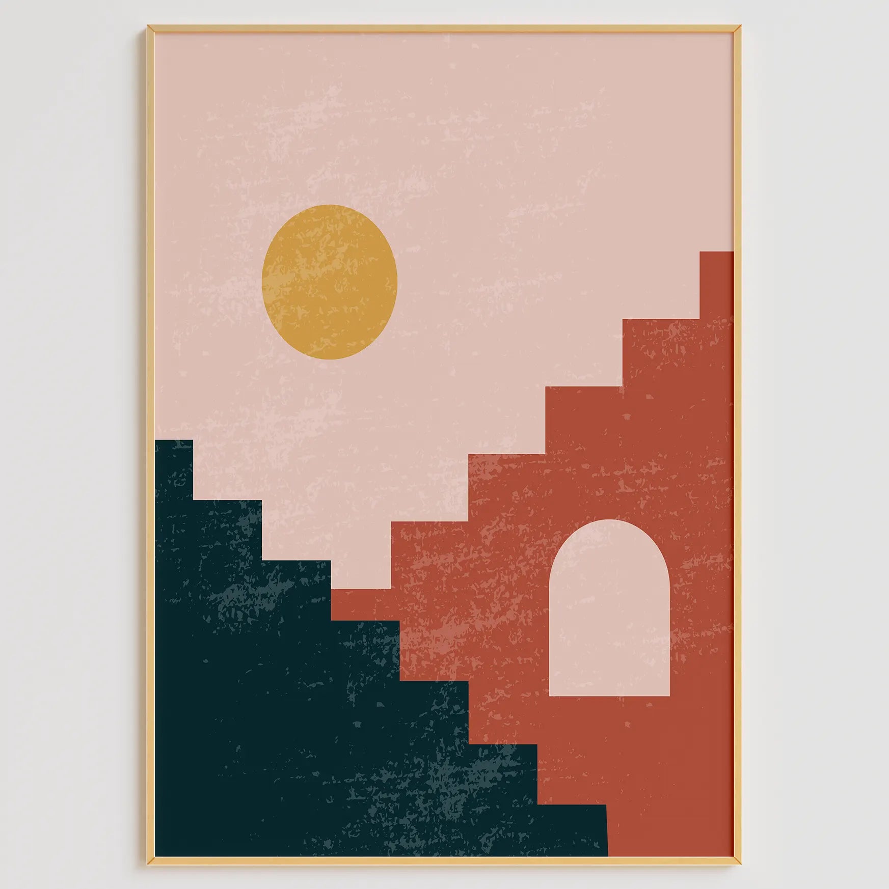 砂漠の太陽とサボテンを描いた幾何学北欧モダンアートポスター 3枚セット