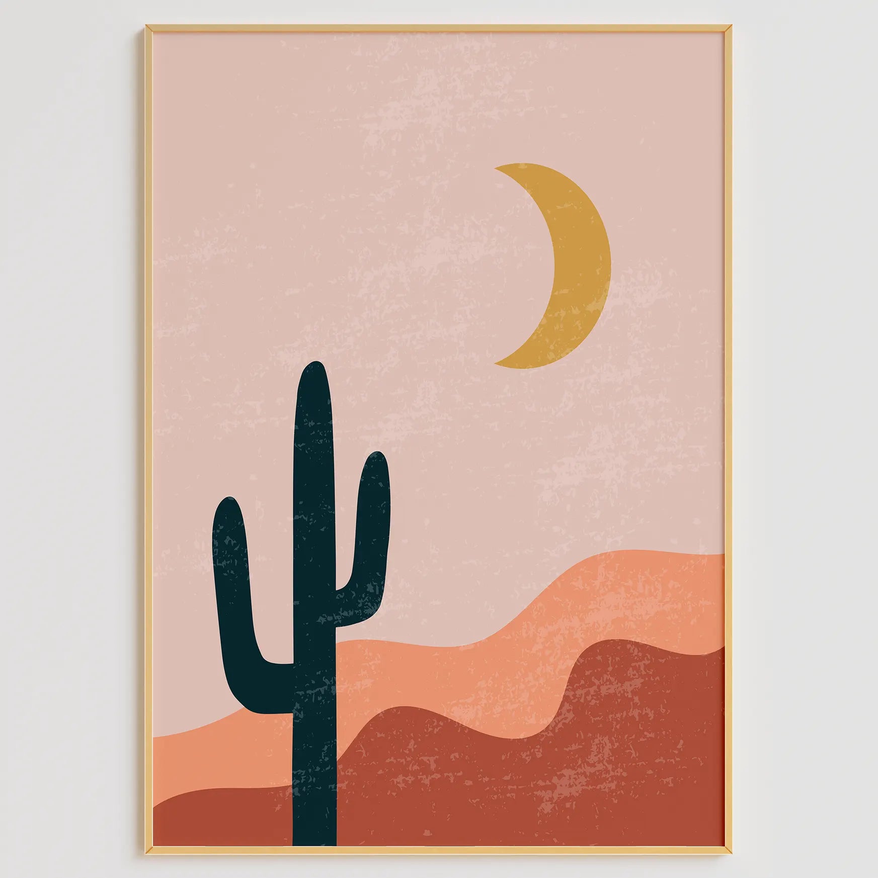 砂漠の太陽とサボテンを描いた幾何学北欧モダンアートポスター 3枚セット