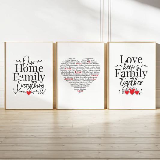 北欧モダンインテリア向け家族愛タイポグラフィアートポスター 3枚セット