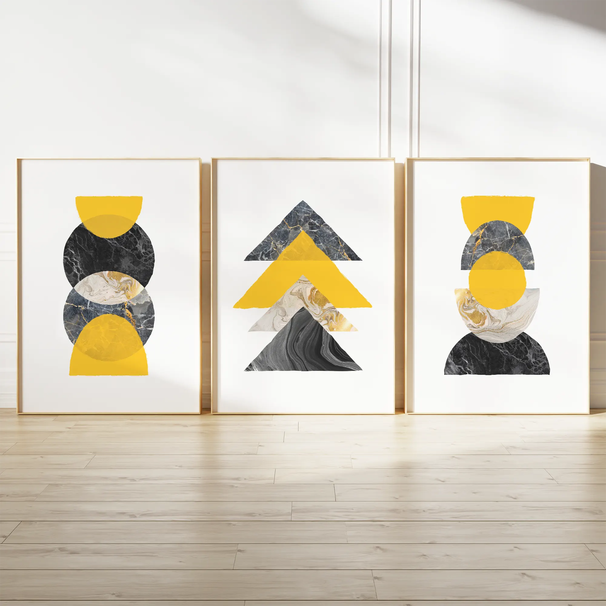 アートポスター ジオメトリックマーブル 抽象 イエロー&ブラック