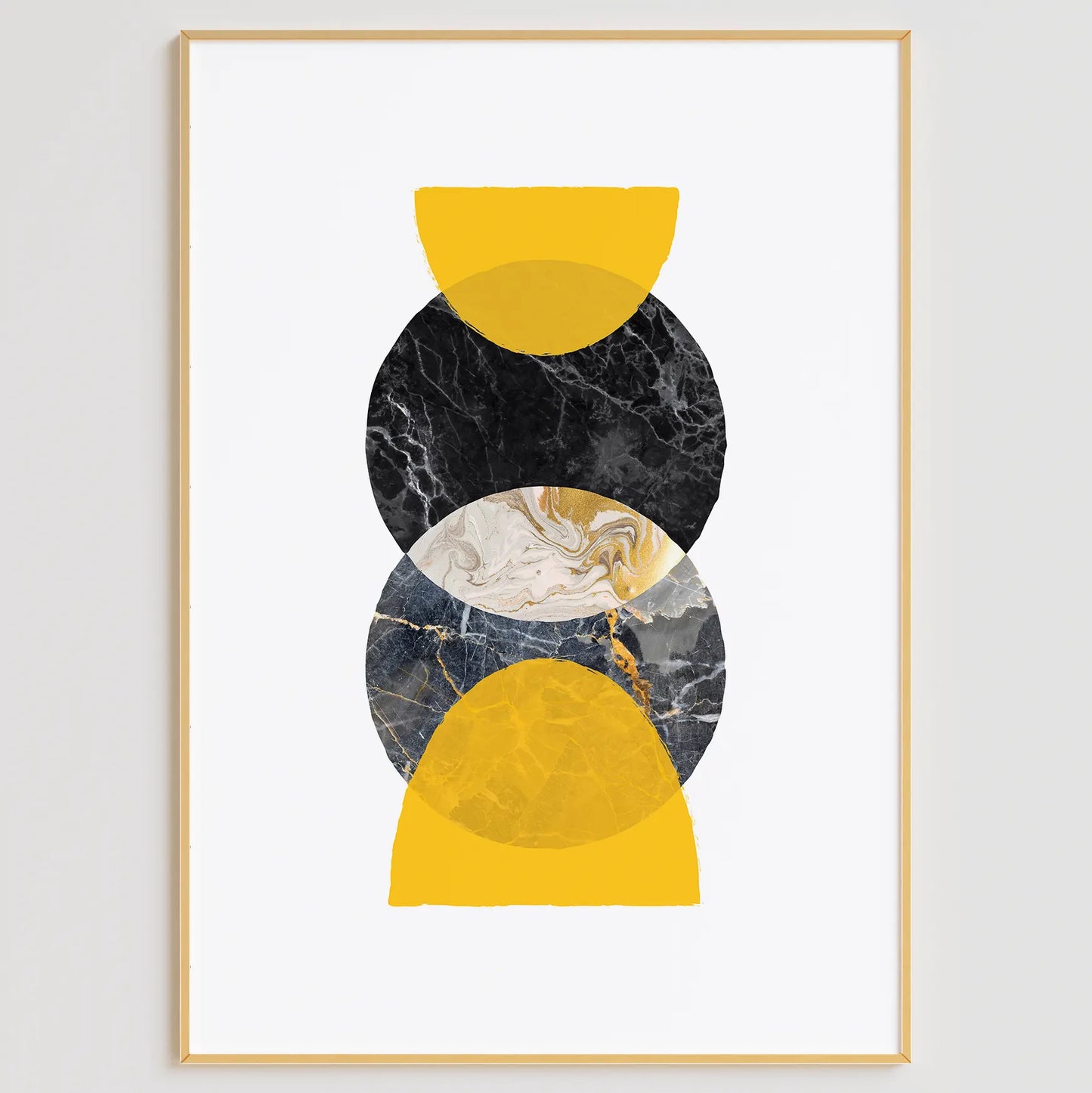 ジオメトリックマーブルのイエローとブラック抽象アートポスター 北欧モダン 3枚セット