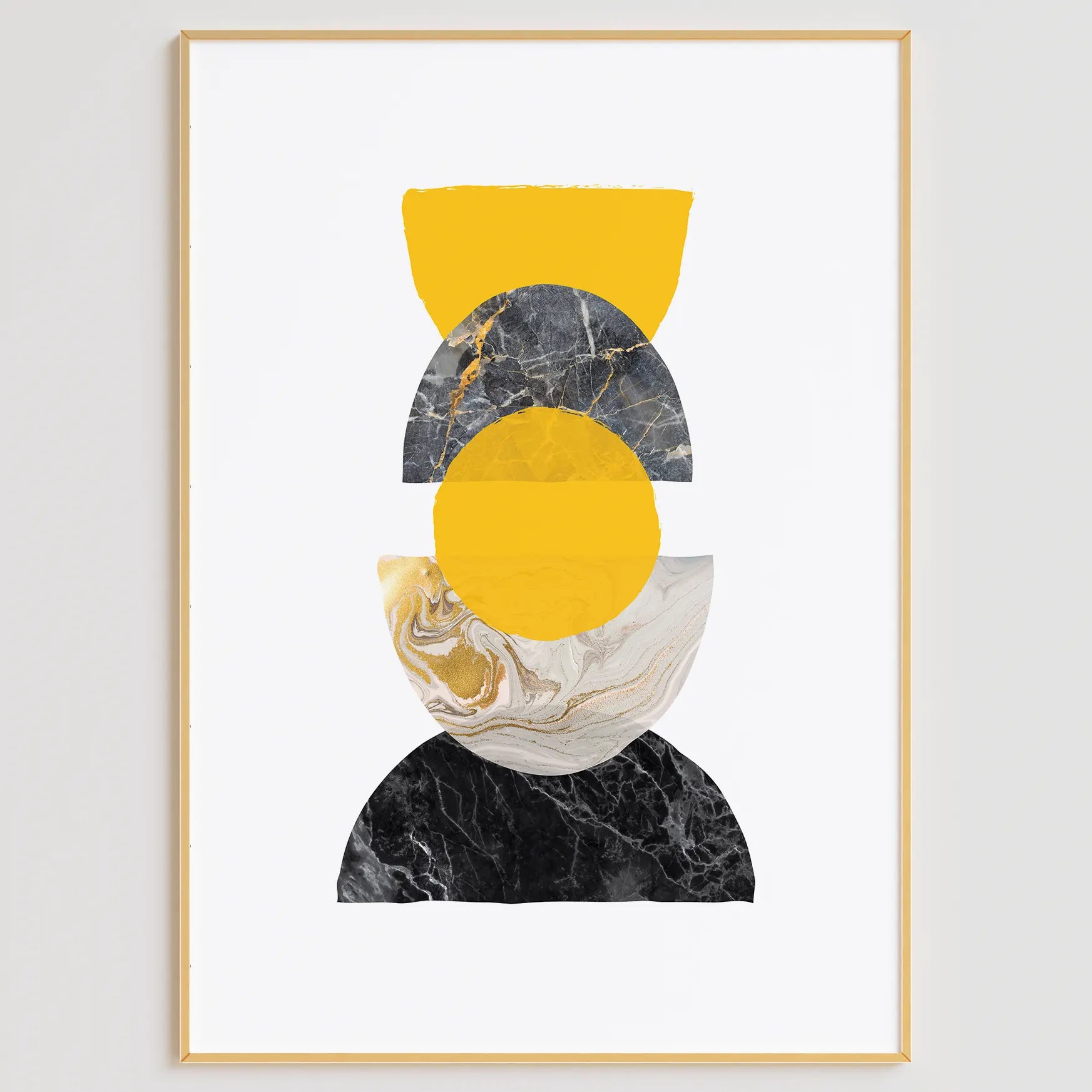 ジオメトリックマーブルのイエローとブラック抽象アートポスター 北欧モダン 3枚セット