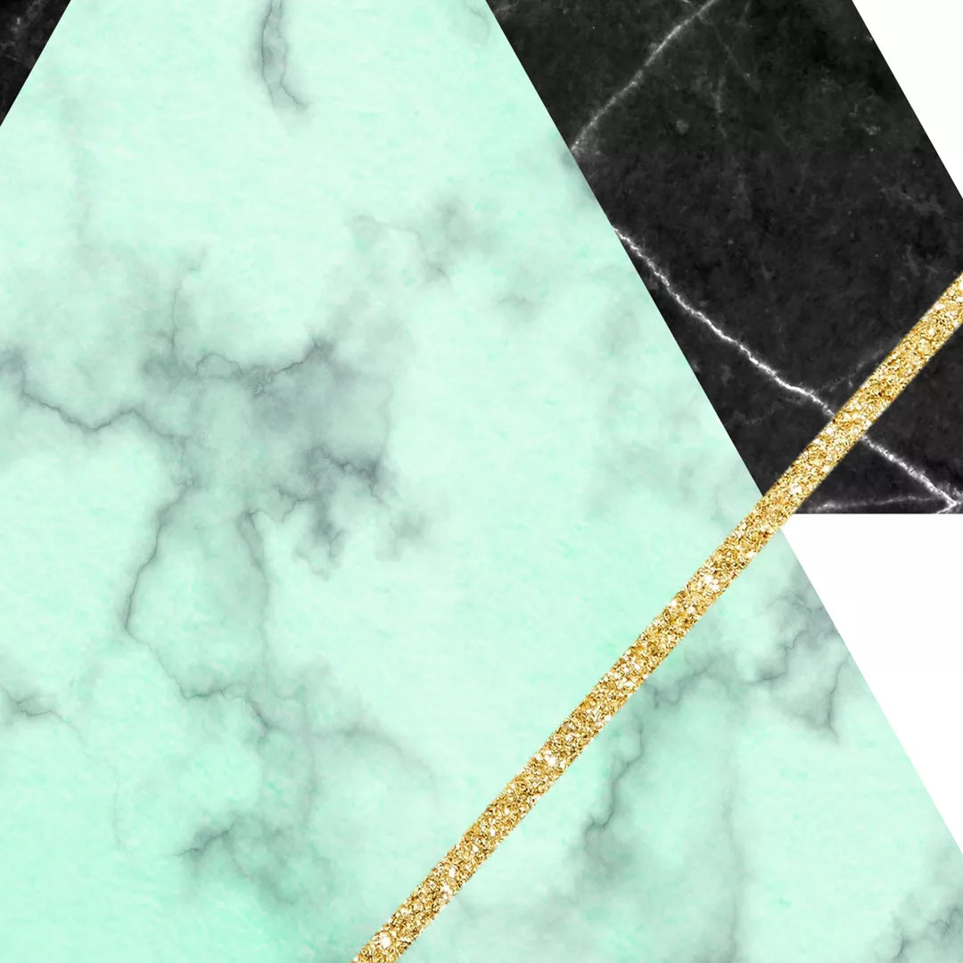 幾何学的な大理石調アート ミントグリーンとゴールドの3枚組ポスター