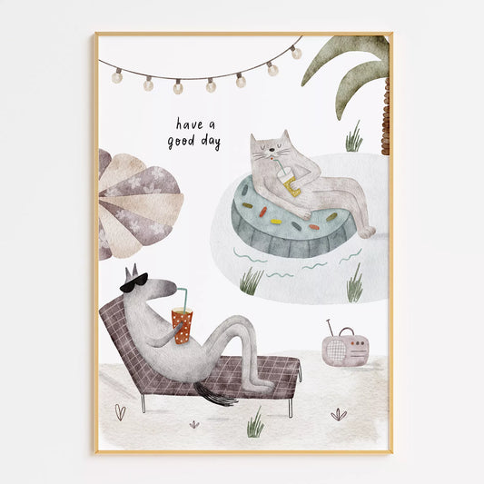 動物デザインのキッズアートポスター 子供部屋用