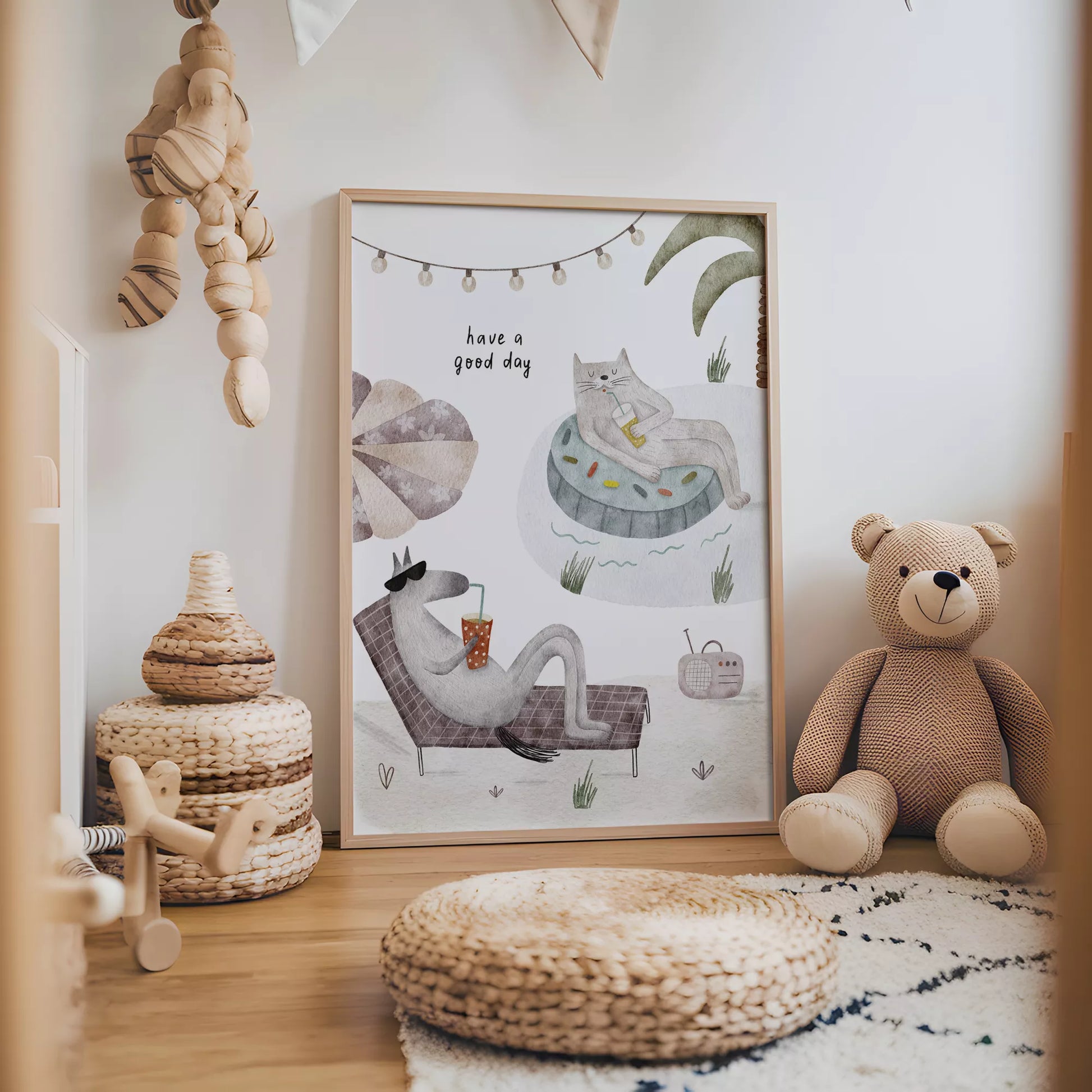 動物デザインのキッズアートポスター 子供部屋用