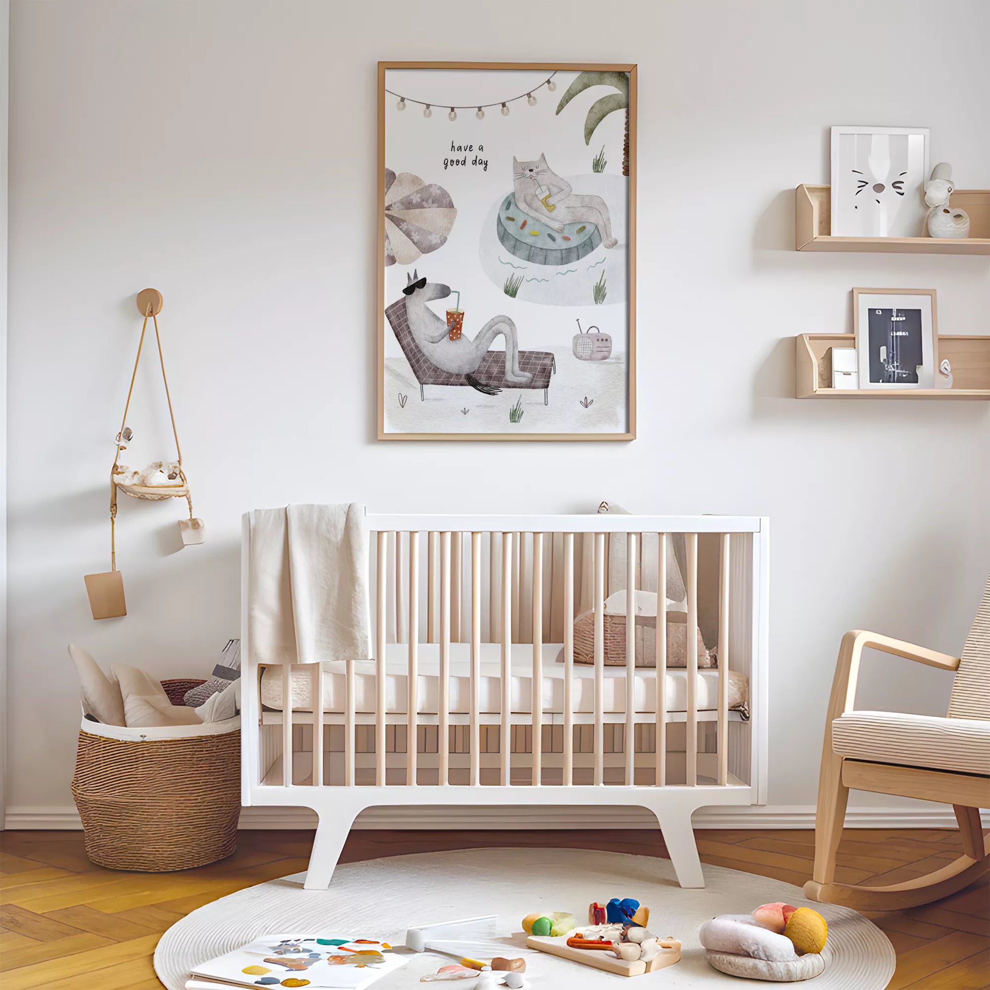 動物デザインのキッズアートポスター 子供部屋用