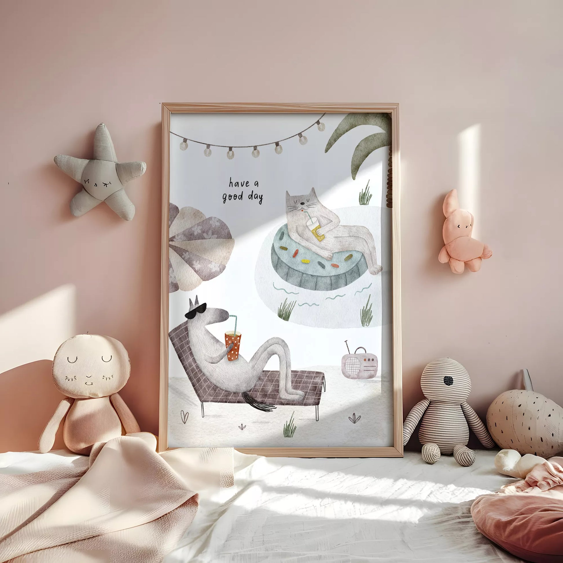 動物デザインのキッズアートポスター 子供部屋用