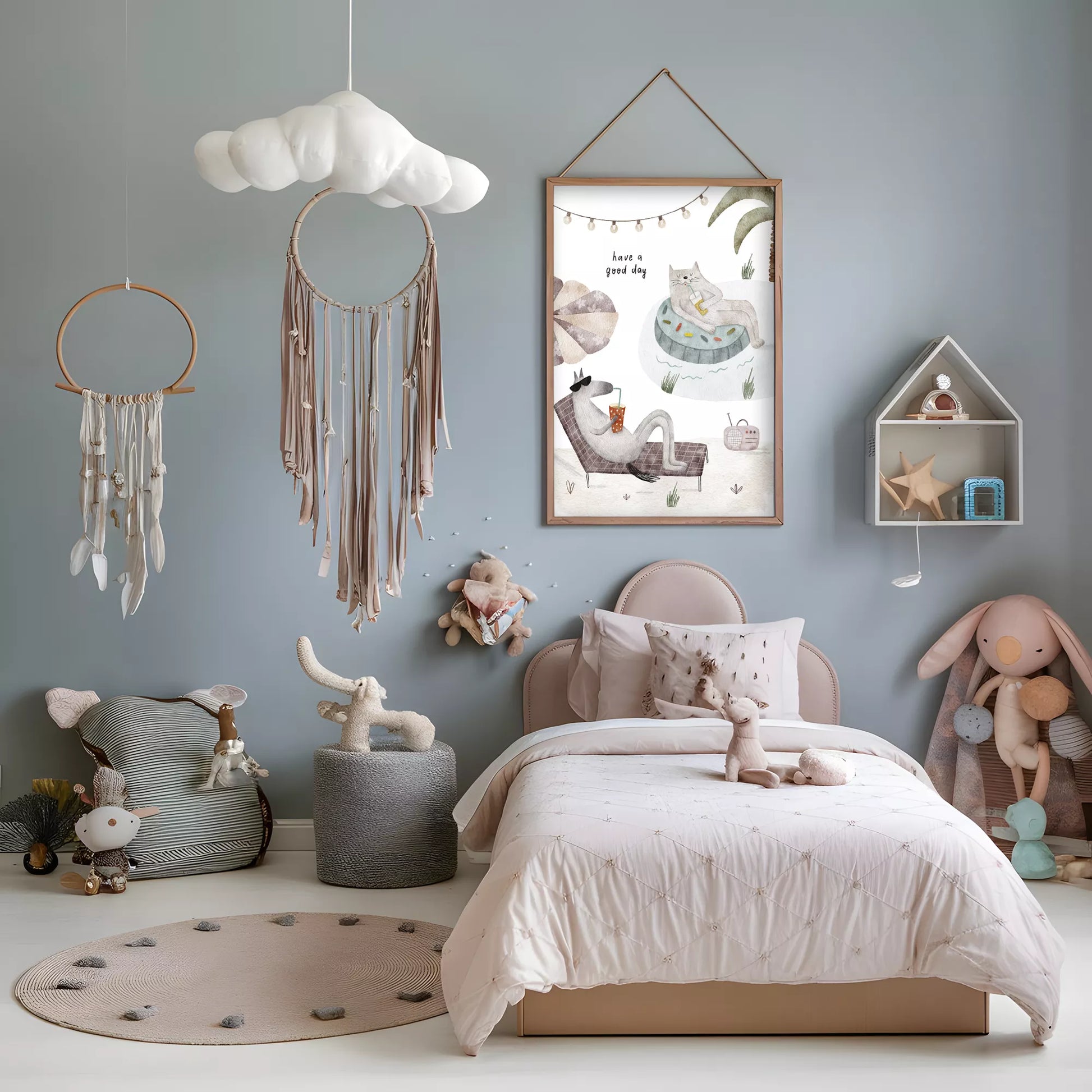 動物デザインのキッズアートポスター 子供部屋用