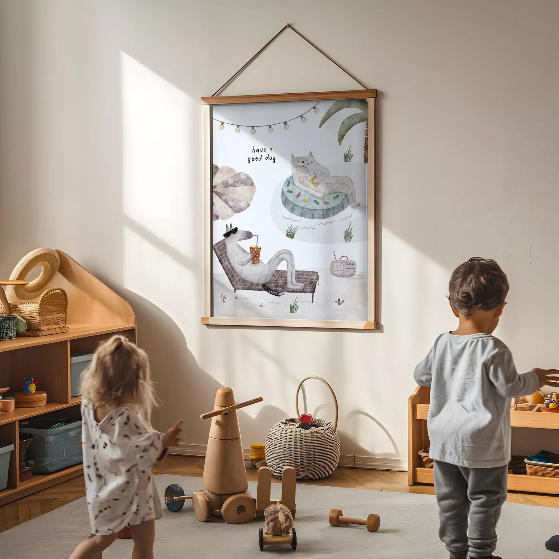 動物デザインのキッズアートポスター 子供部屋用