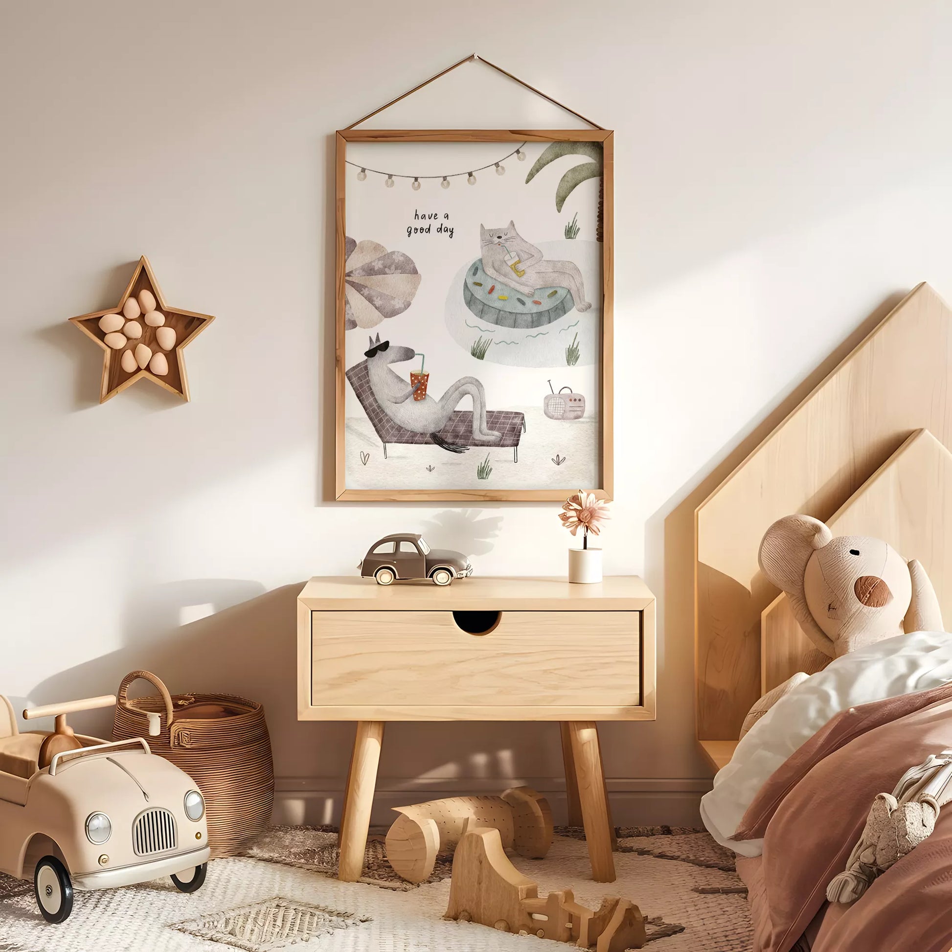 動物デザインのキッズアートポスター 子供部屋用