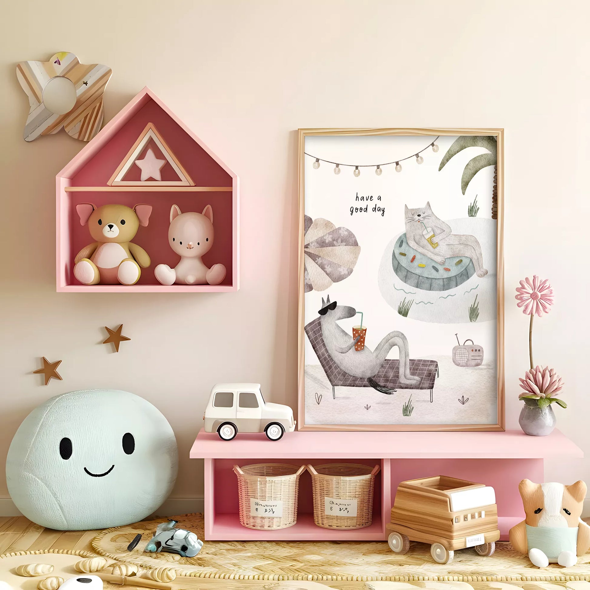 動物デザインのキッズアートポスター 子供部屋用