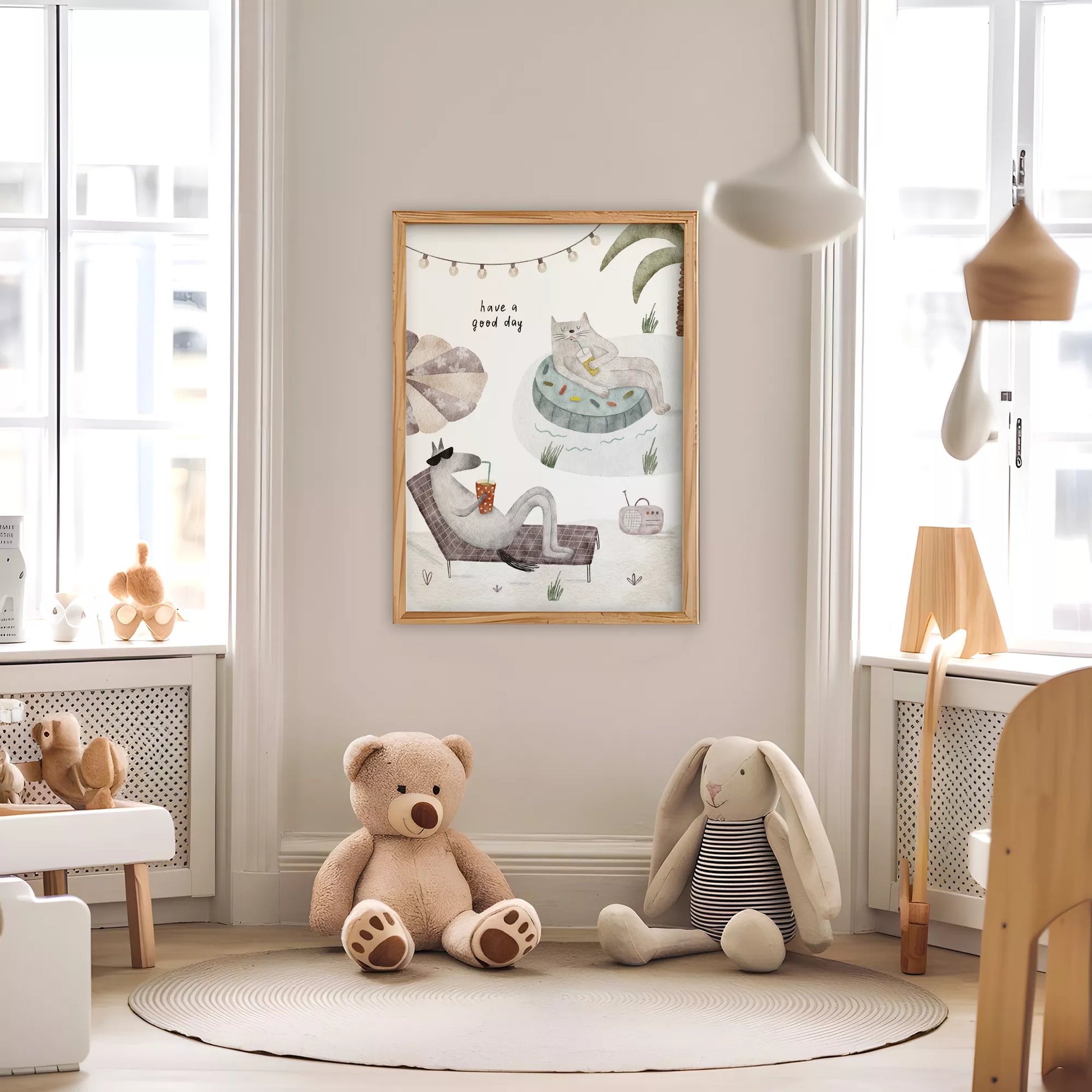 動物デザインのキッズアートポスター 子供部屋用