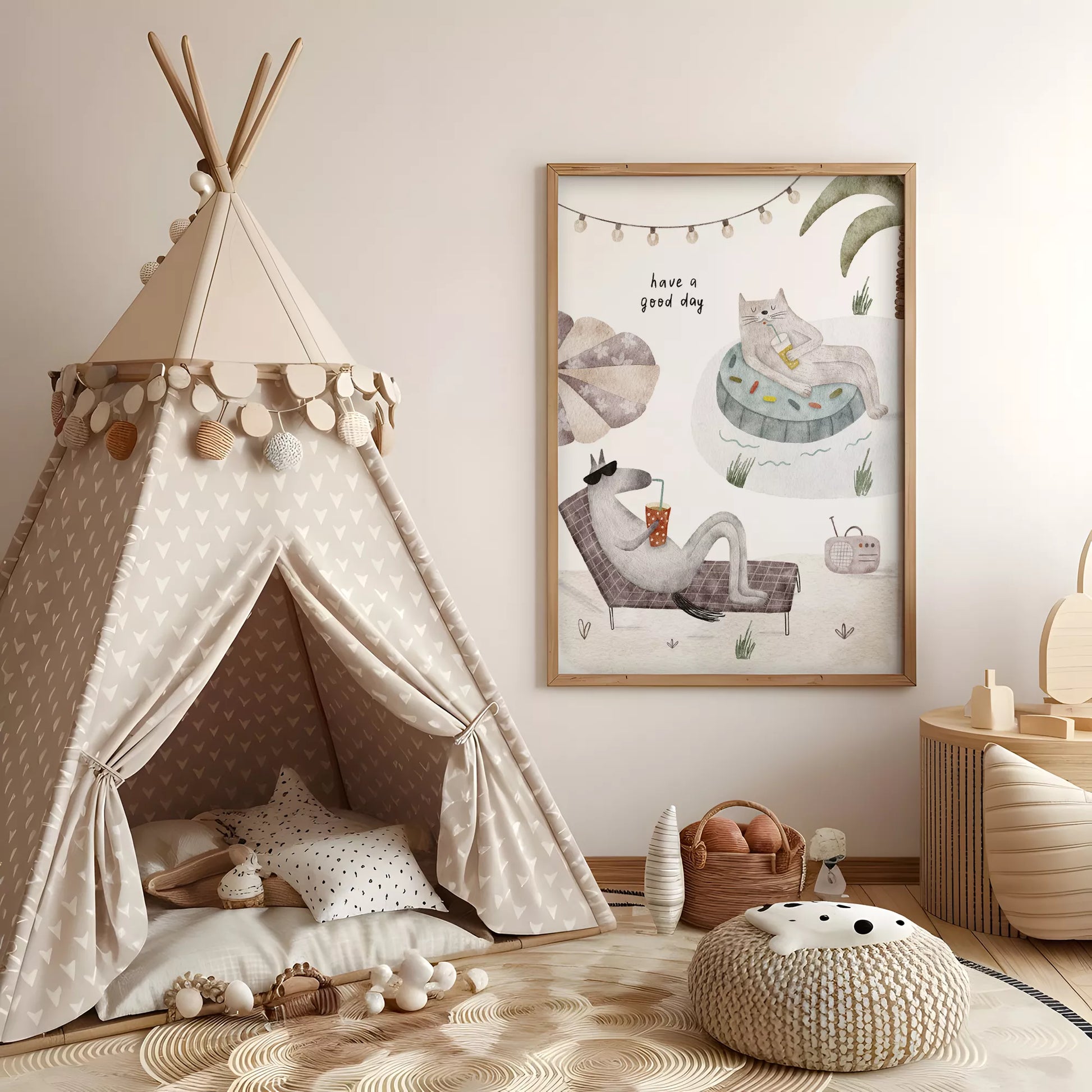 動物デザインのキッズアートポスター 子供部屋用