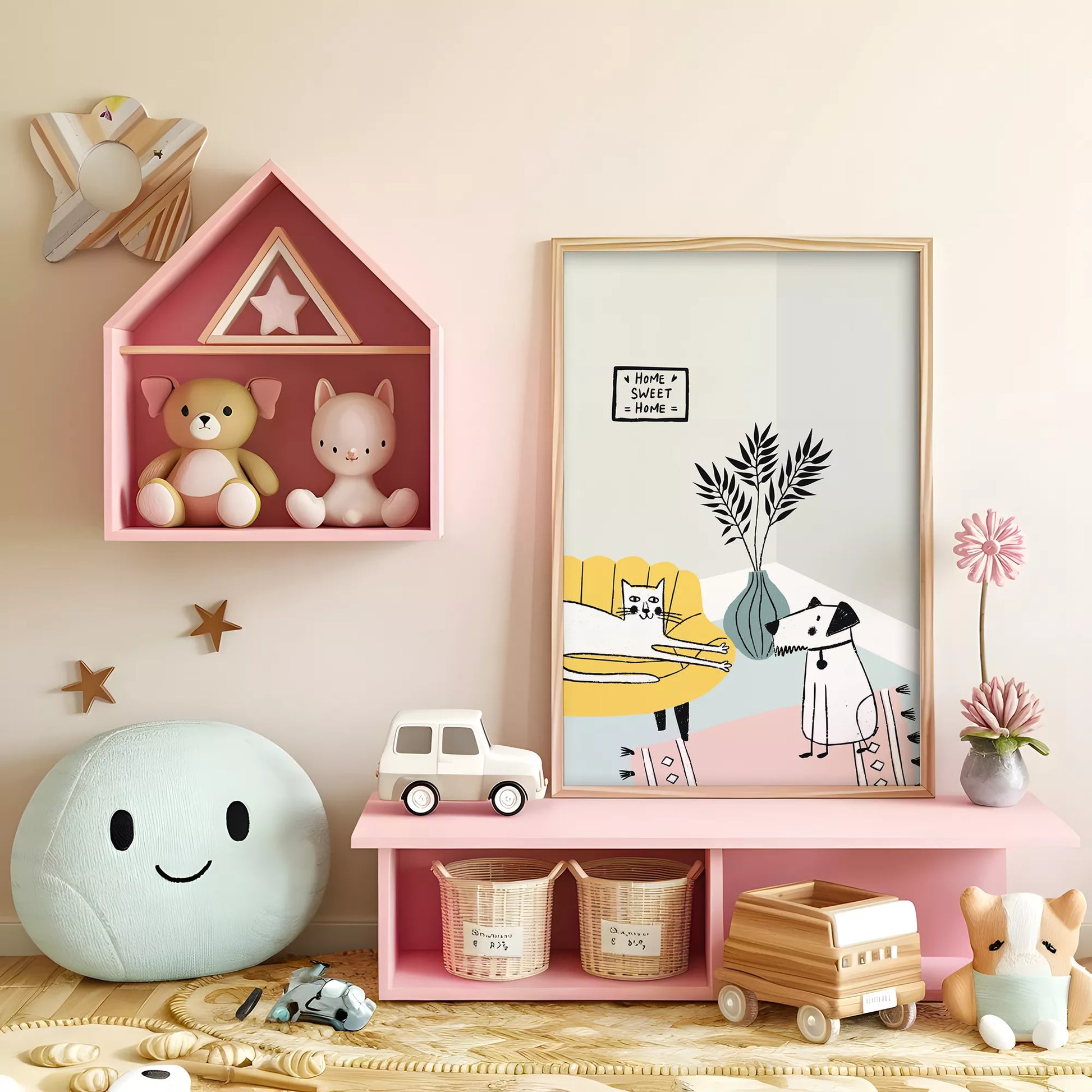 動物デザインのキッズアートポスター 子供部屋用