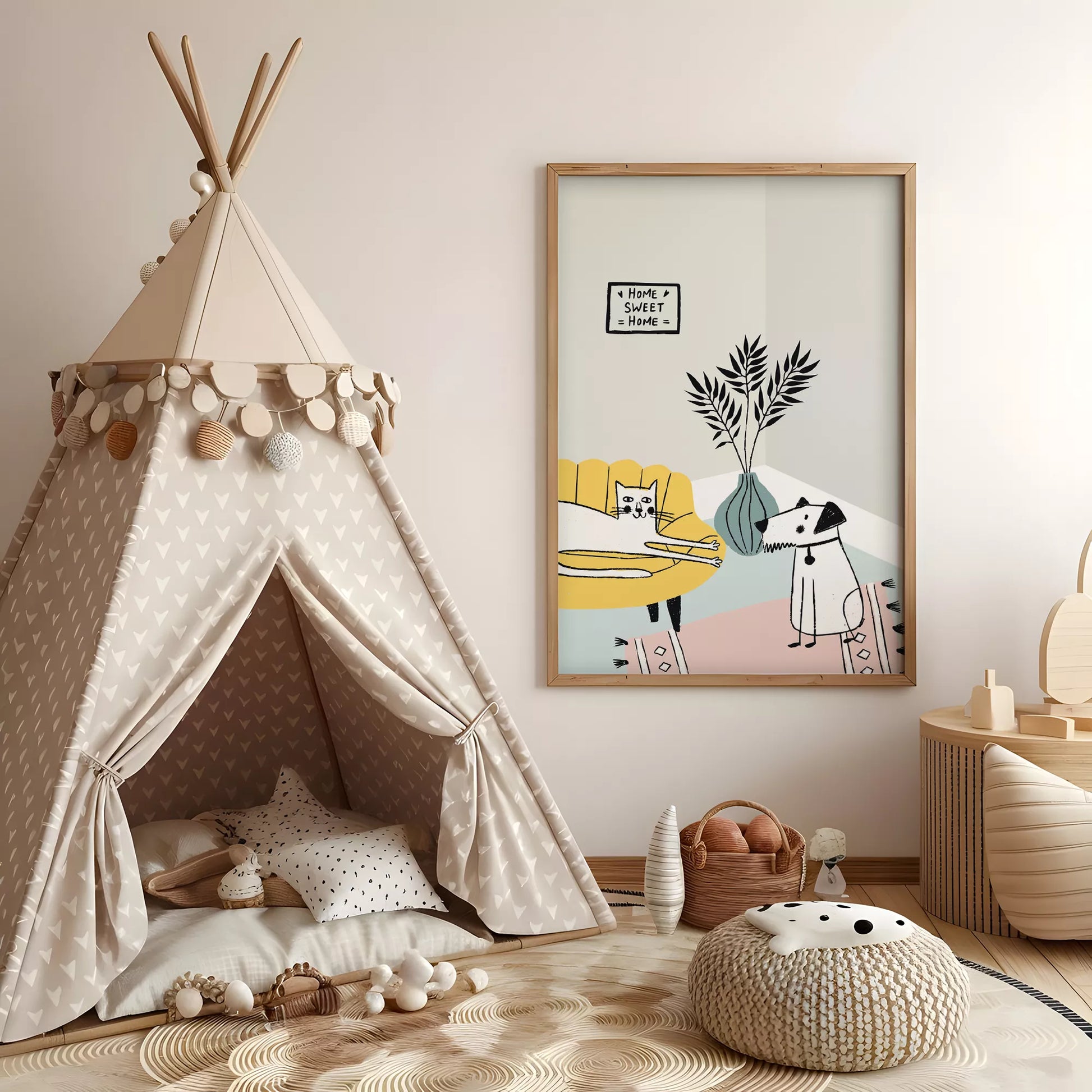 動物デザインのキッズアートポスター 子供部屋用