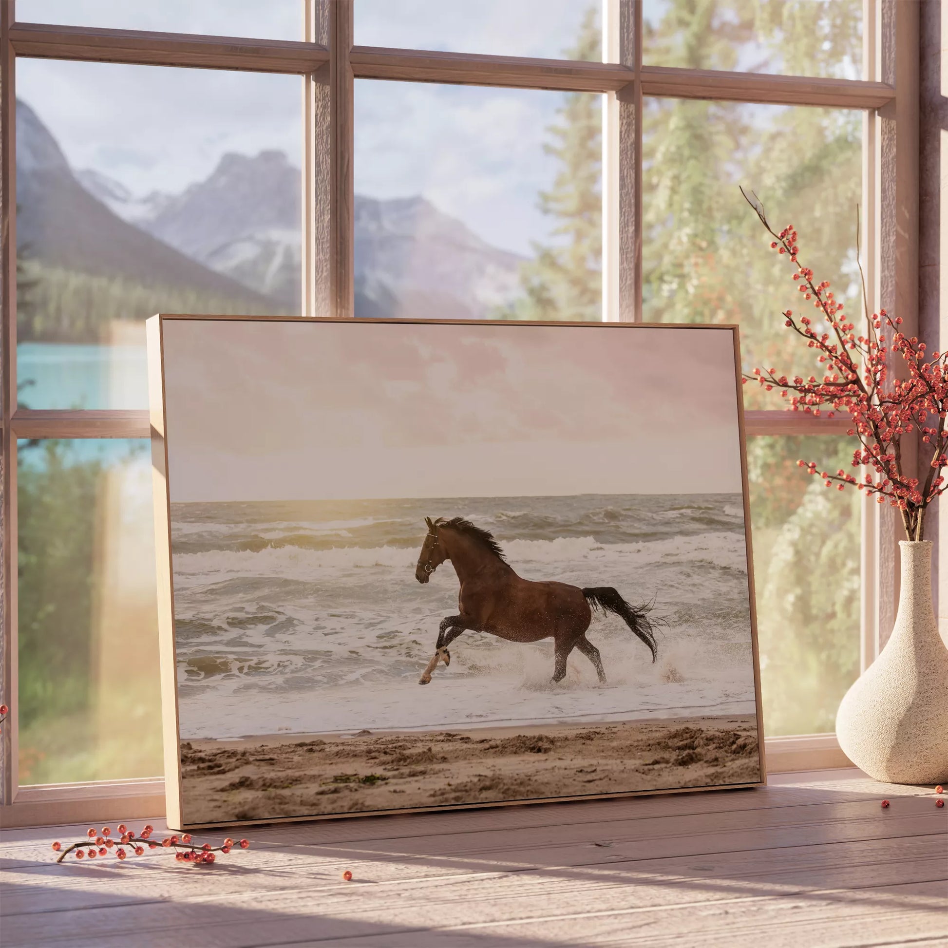 海辺を駆ける馬のモダンアートポスター