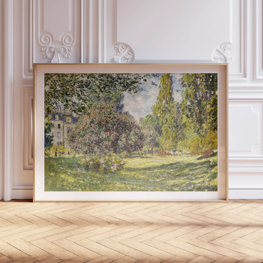 印象派の庭園風景画、春の花咲く緑豊かな自然描写