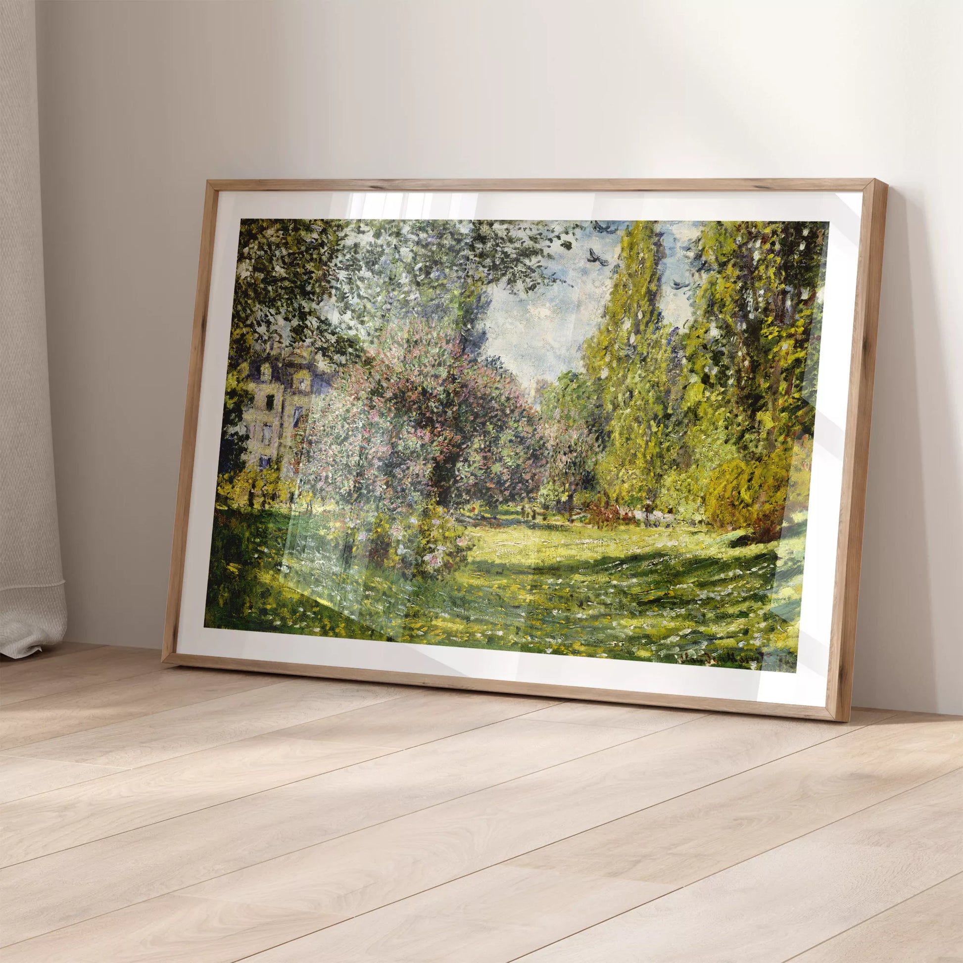 印象派の庭園風景画、春の花咲く緑豊かな自然描写