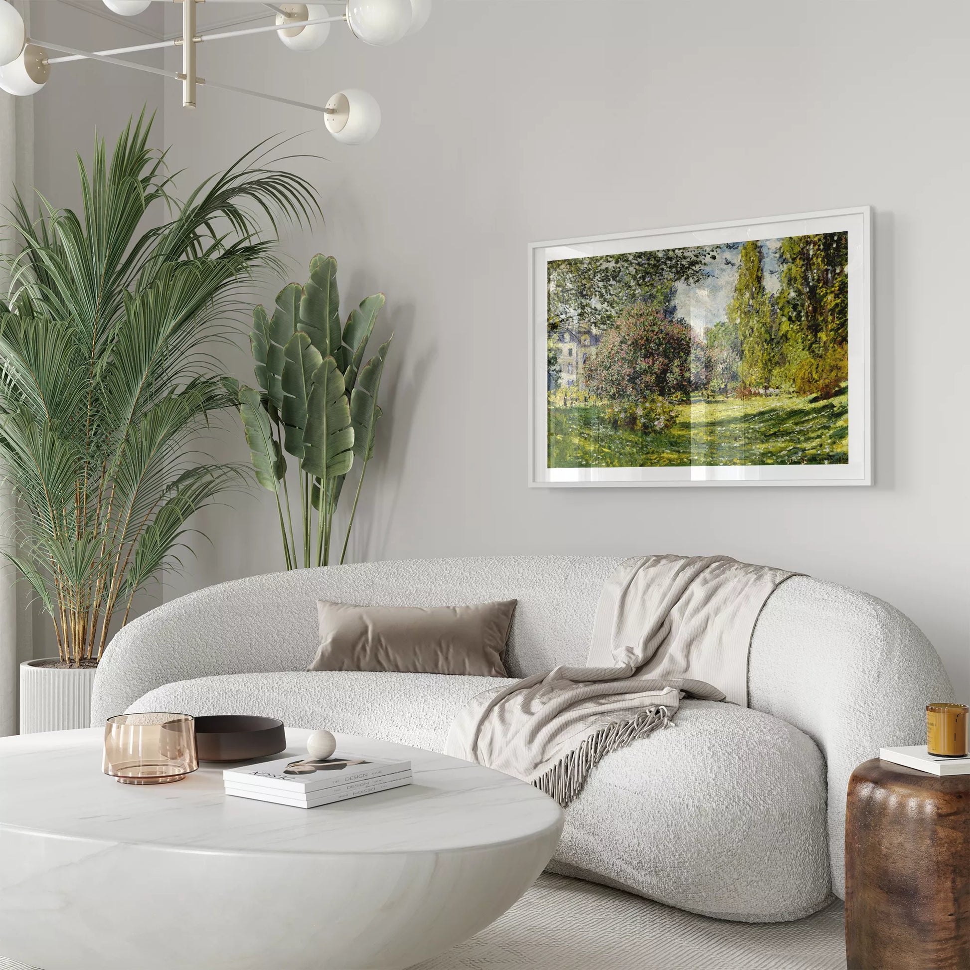 印象派の庭園風景画、春の花咲く緑豊かな自然描写