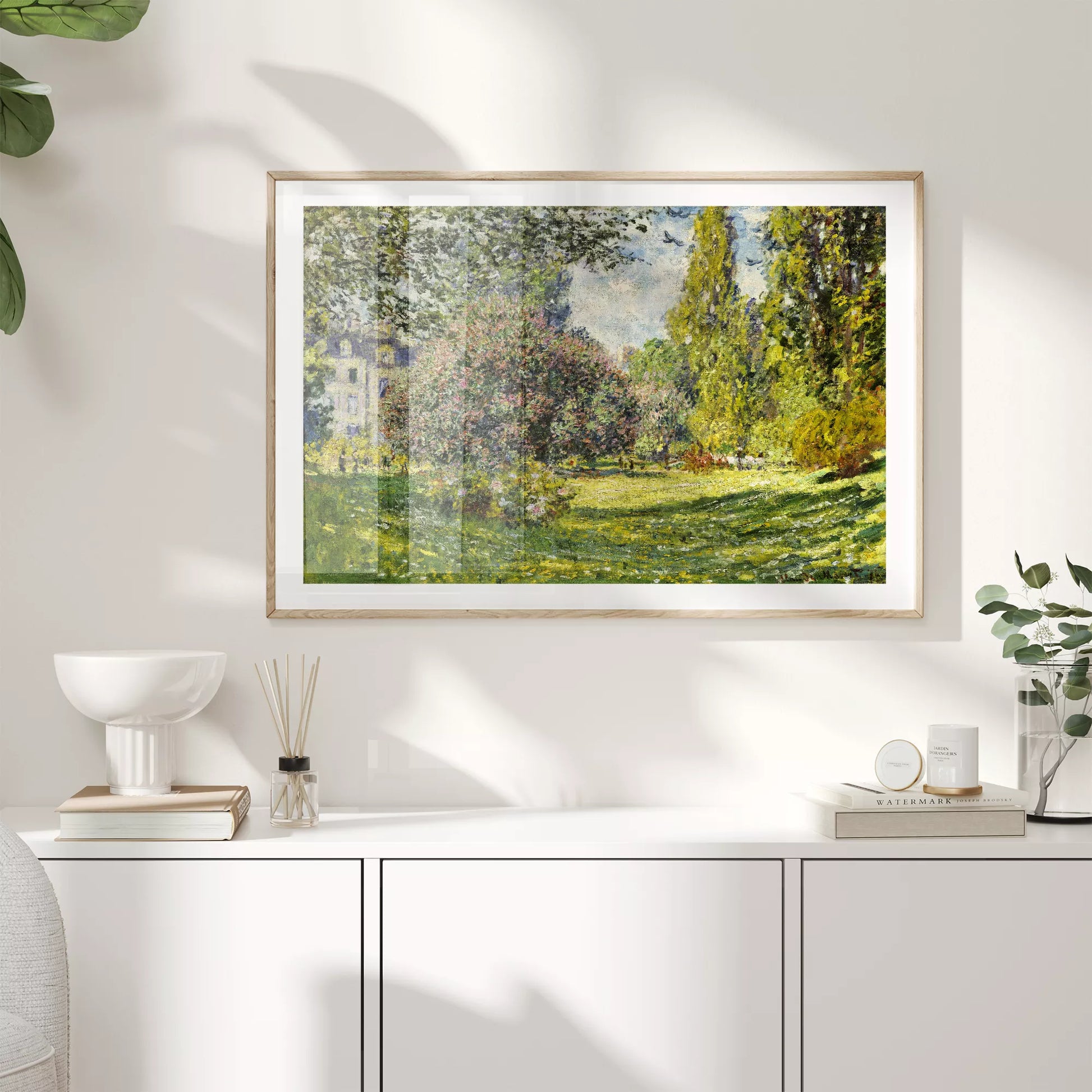 印象派の庭園風景画、春の花咲く緑豊かな自然描写