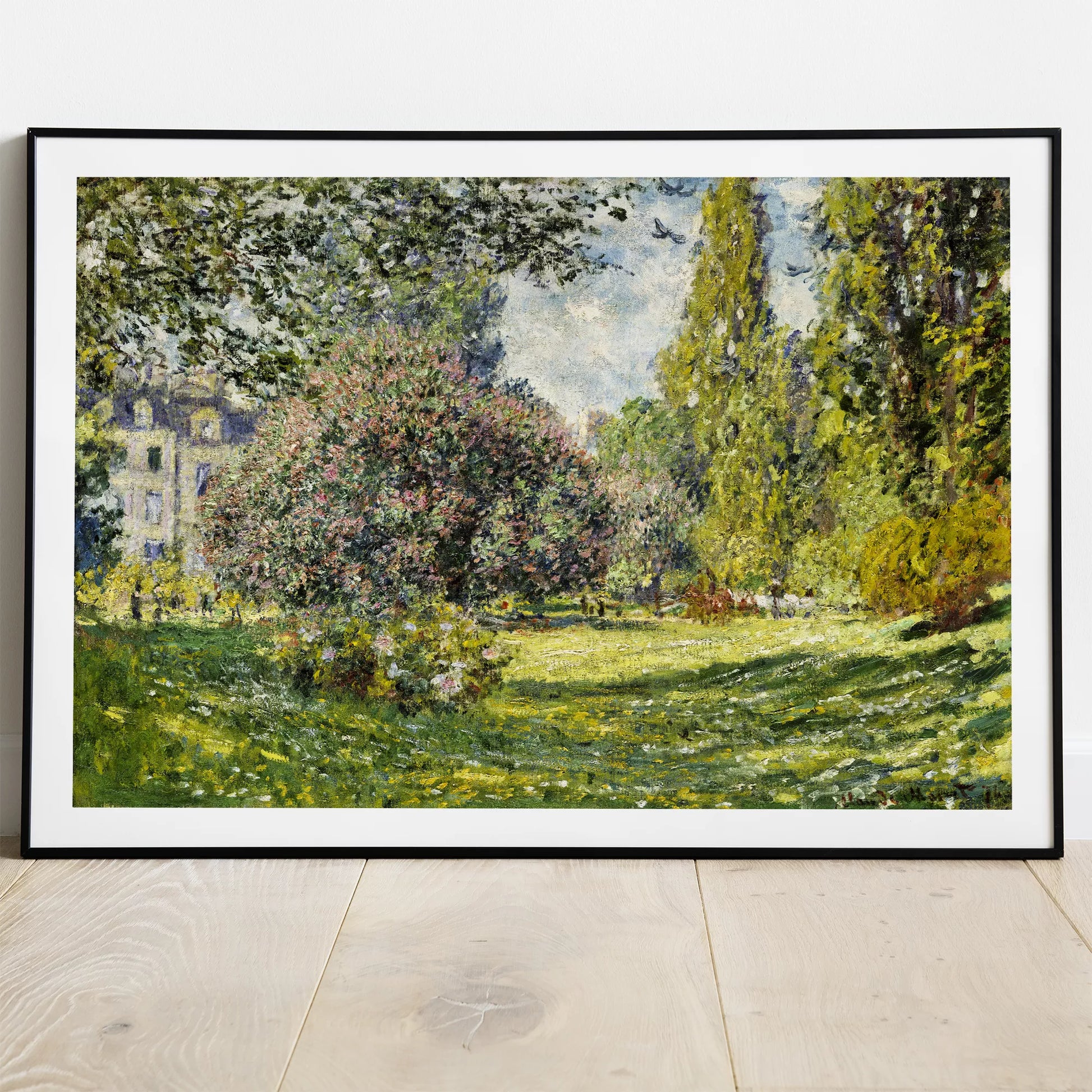 印象派の庭園風景画、春の花咲く緑豊かな自然描写