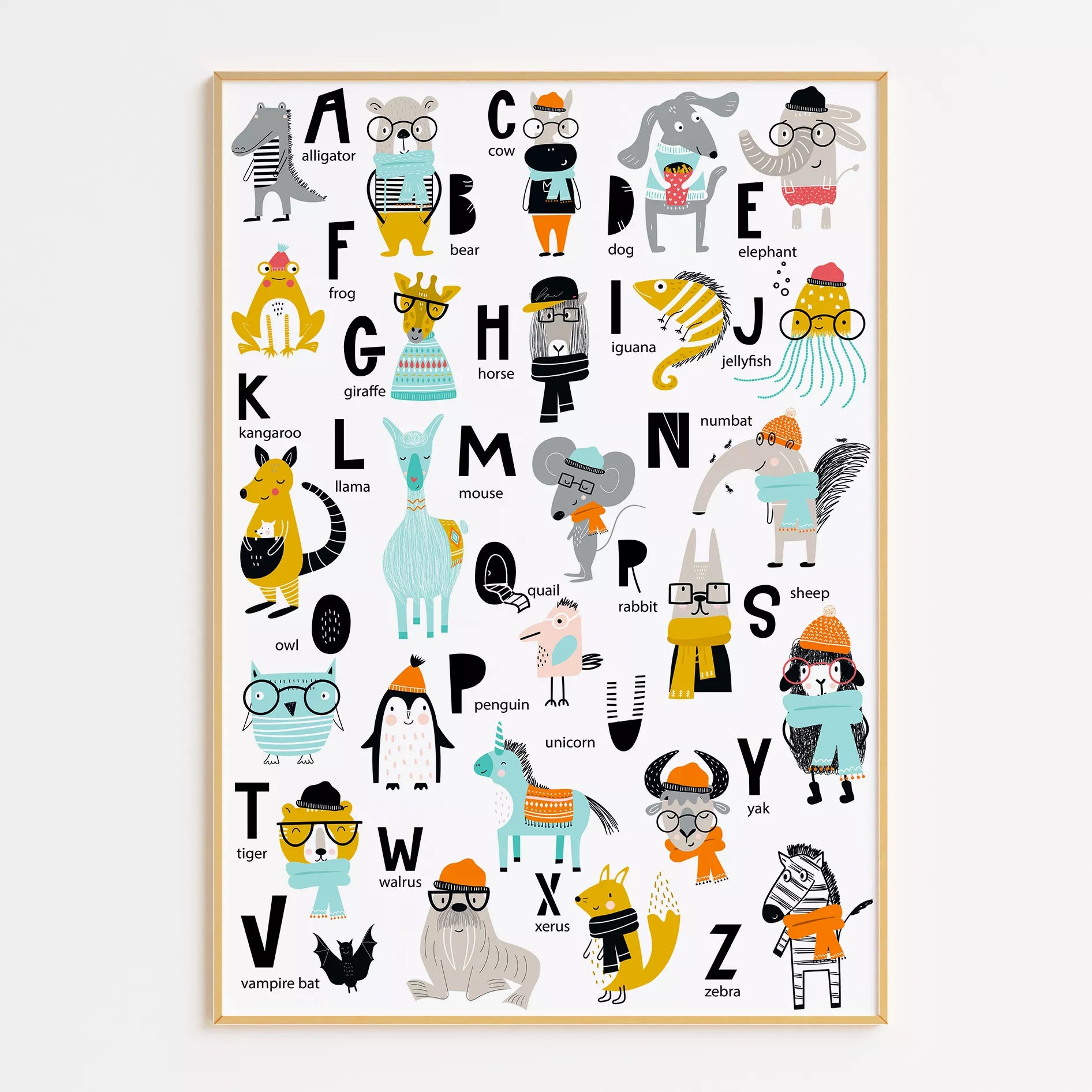 キッズ向けアルファベット動物の教育的アートポスター