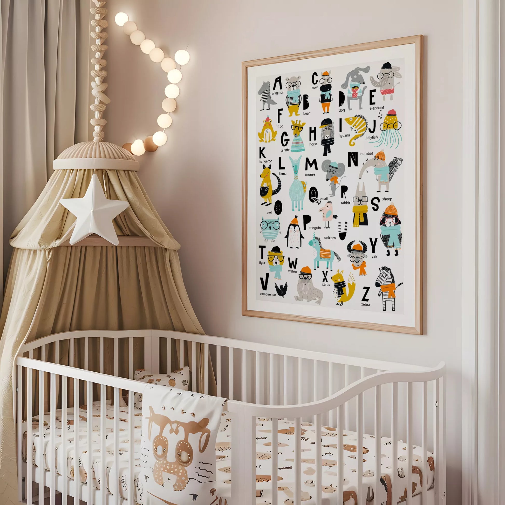 キッズ向けアルファベット動物の教育的アートポスター