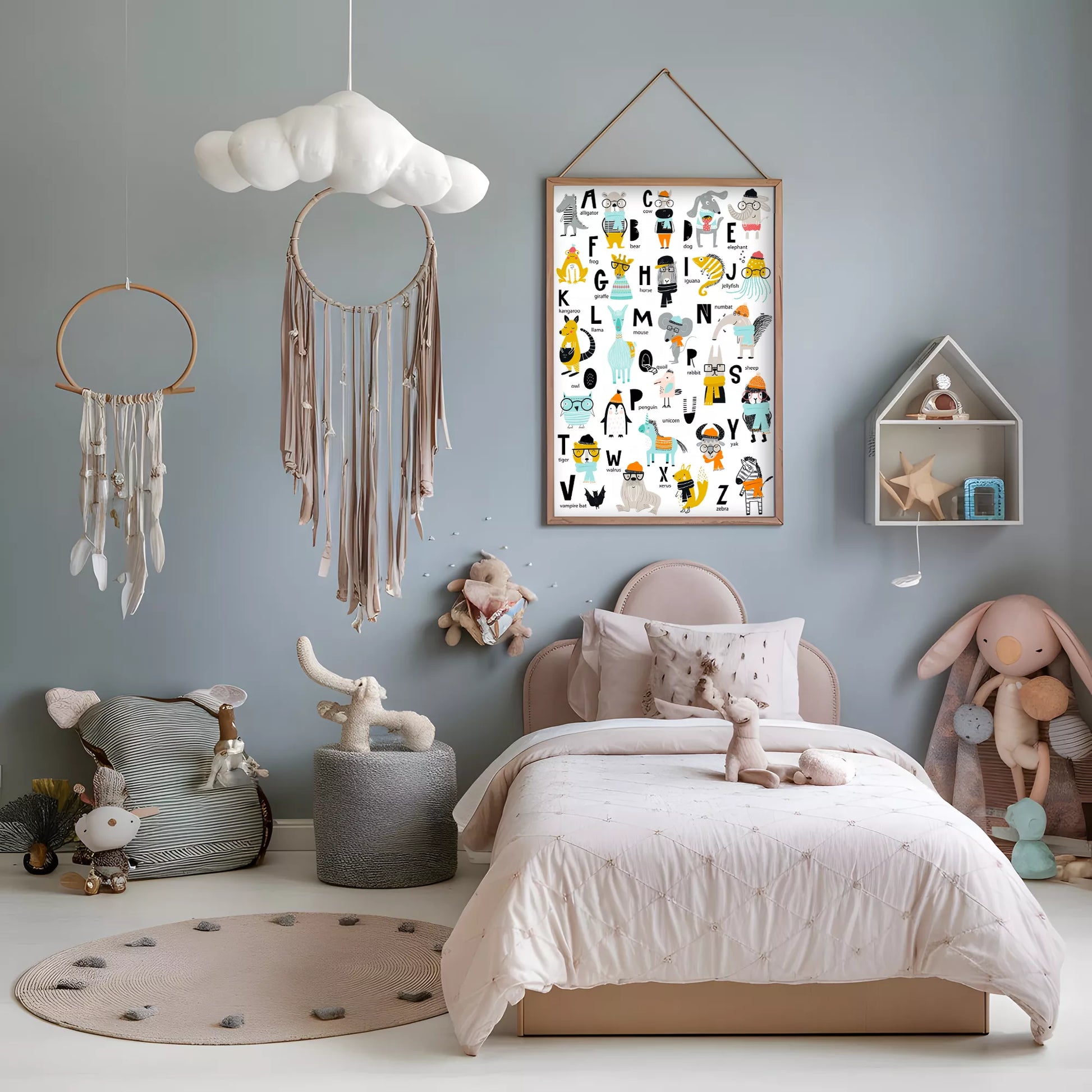 キッズ向けアルファベット動物の教育的アートポスター