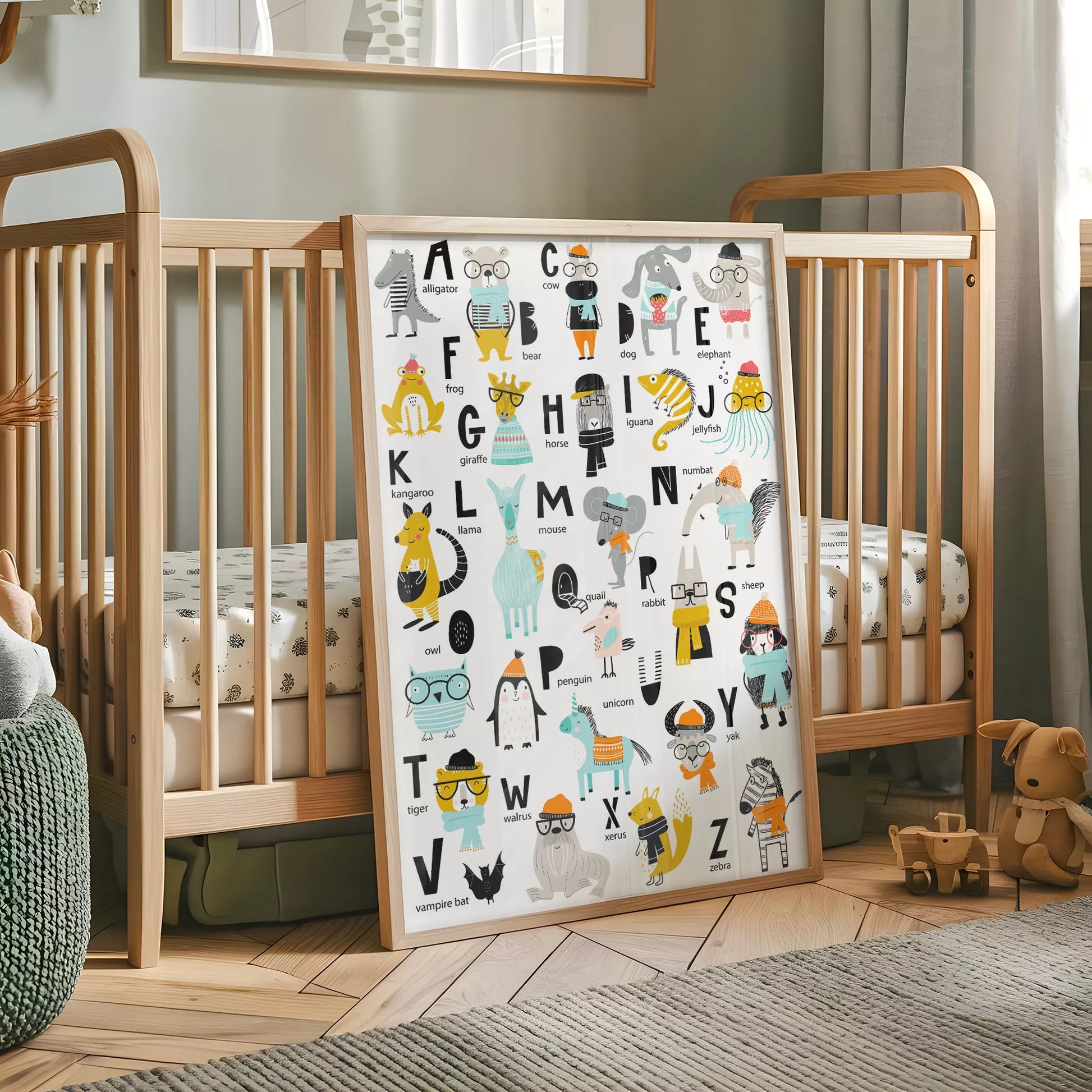 キッズ向けアルファベット動物の教育的アートポスター