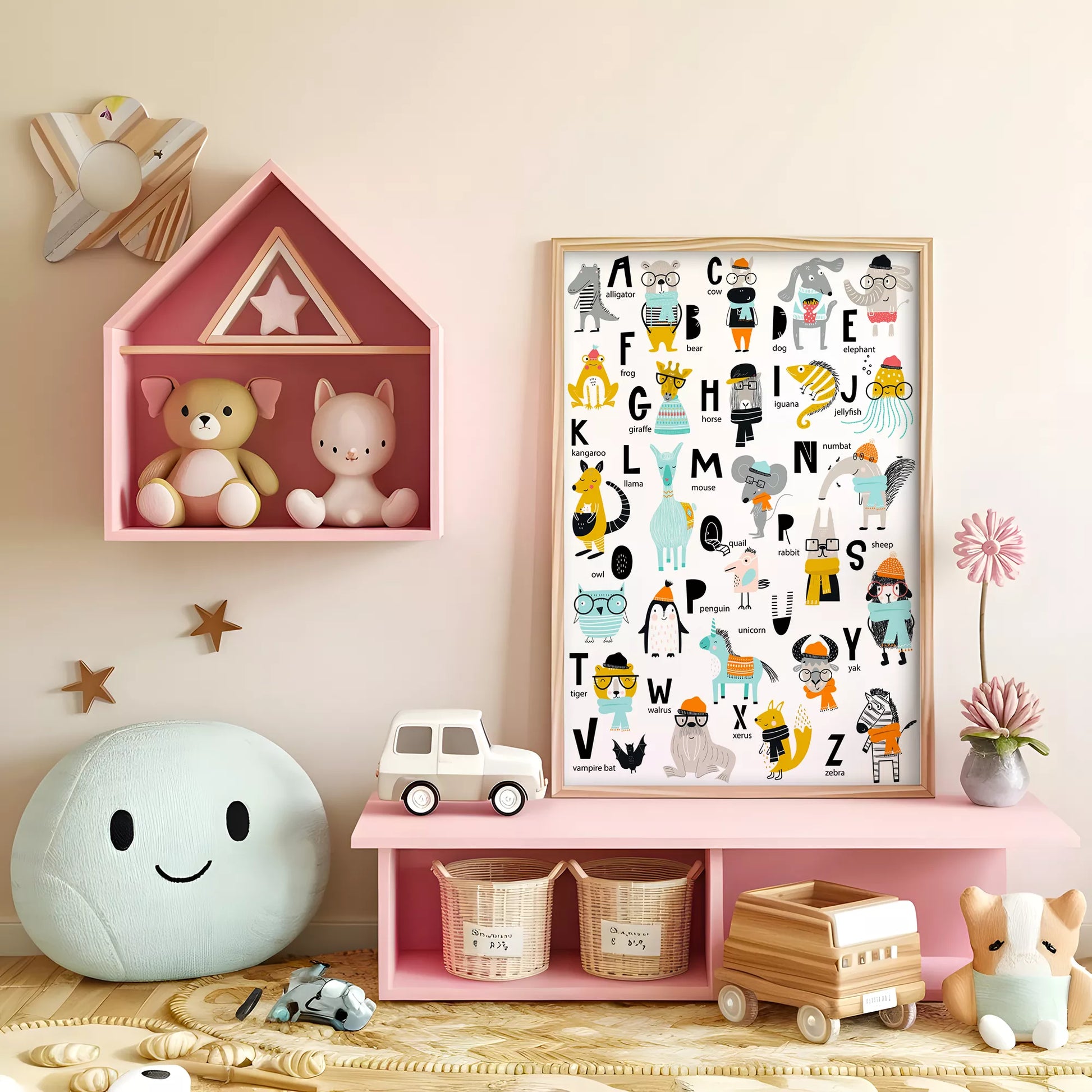 キッズ向けアルファベット動物の教育的アートポスター