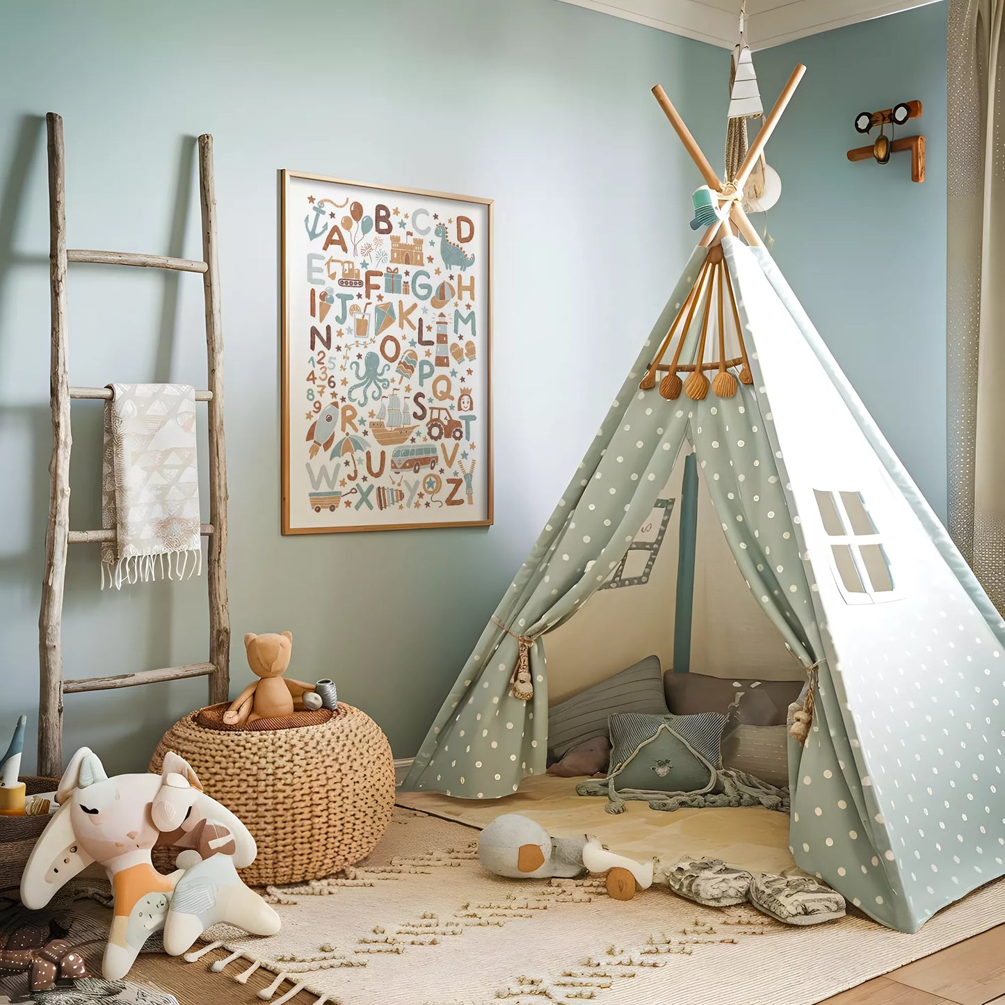 子供向け北欧スタイルのアルファベット動物乗り物アートポスター、教育的で楽しい壁掛け装飾