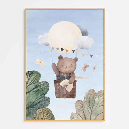 クマと気球の夢見るキッズアートポスター