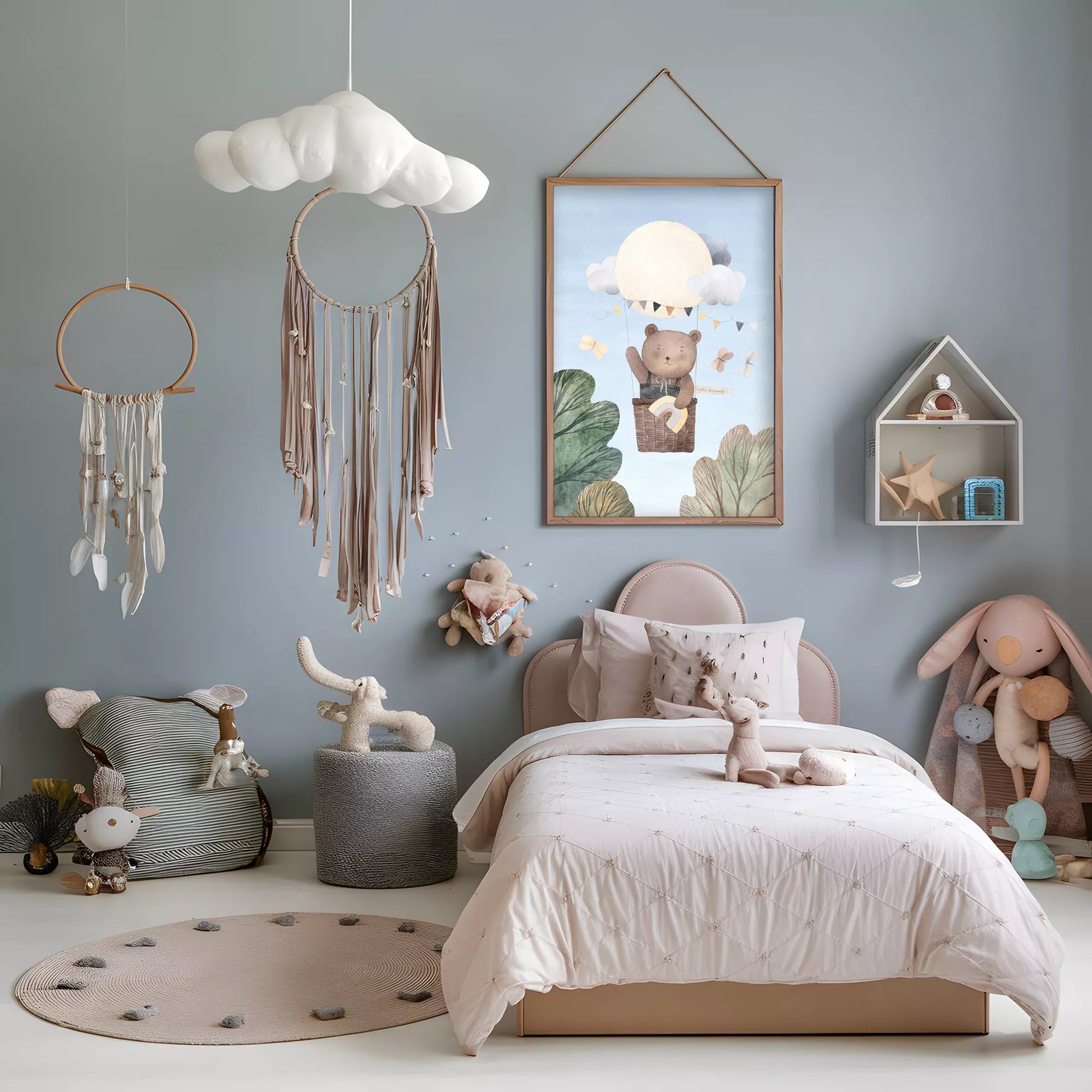 クマと気球の夢見るキッズアートポスター