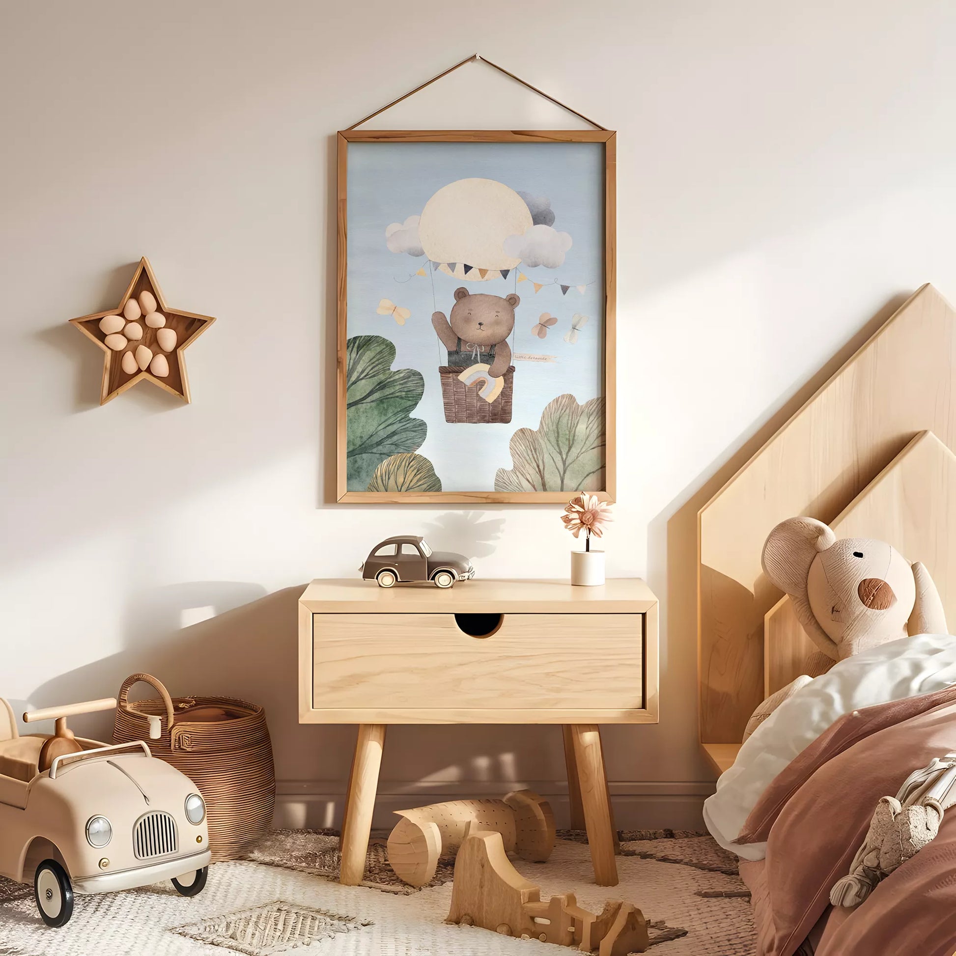 クマと気球の夢見るキッズアートポスター