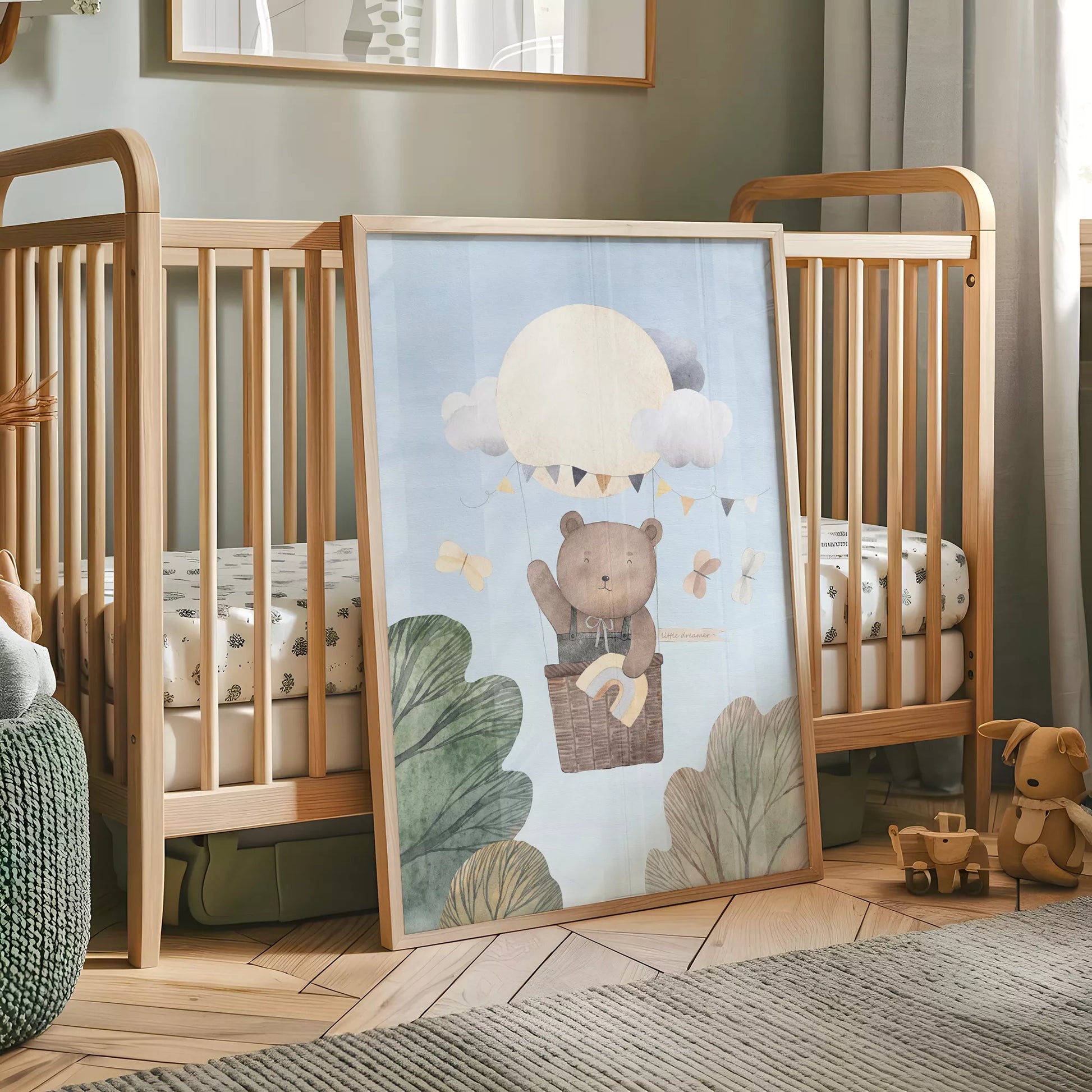 クマと気球の夢見るキッズアートポスター