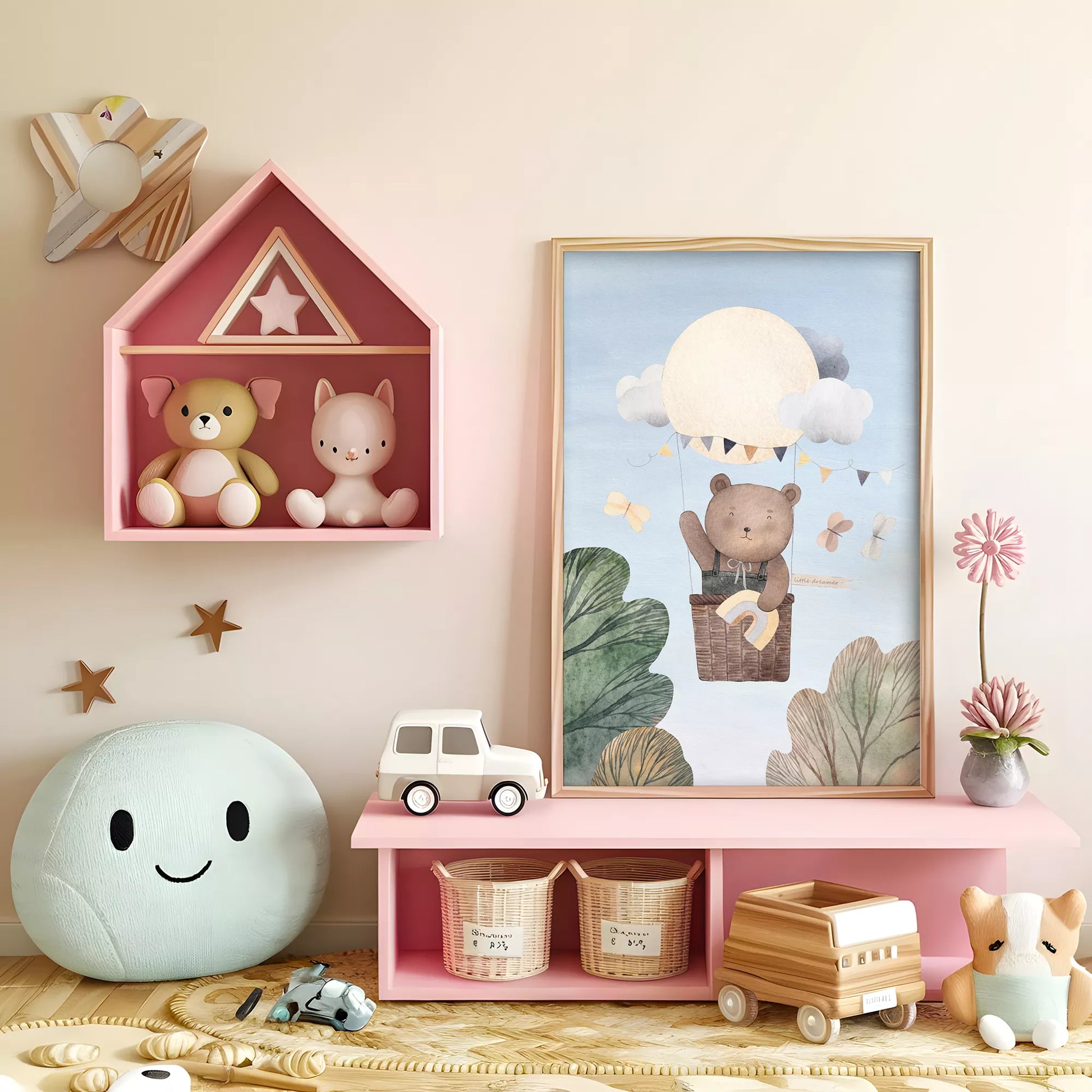 クマと気球の夢見るキッズアートポスター