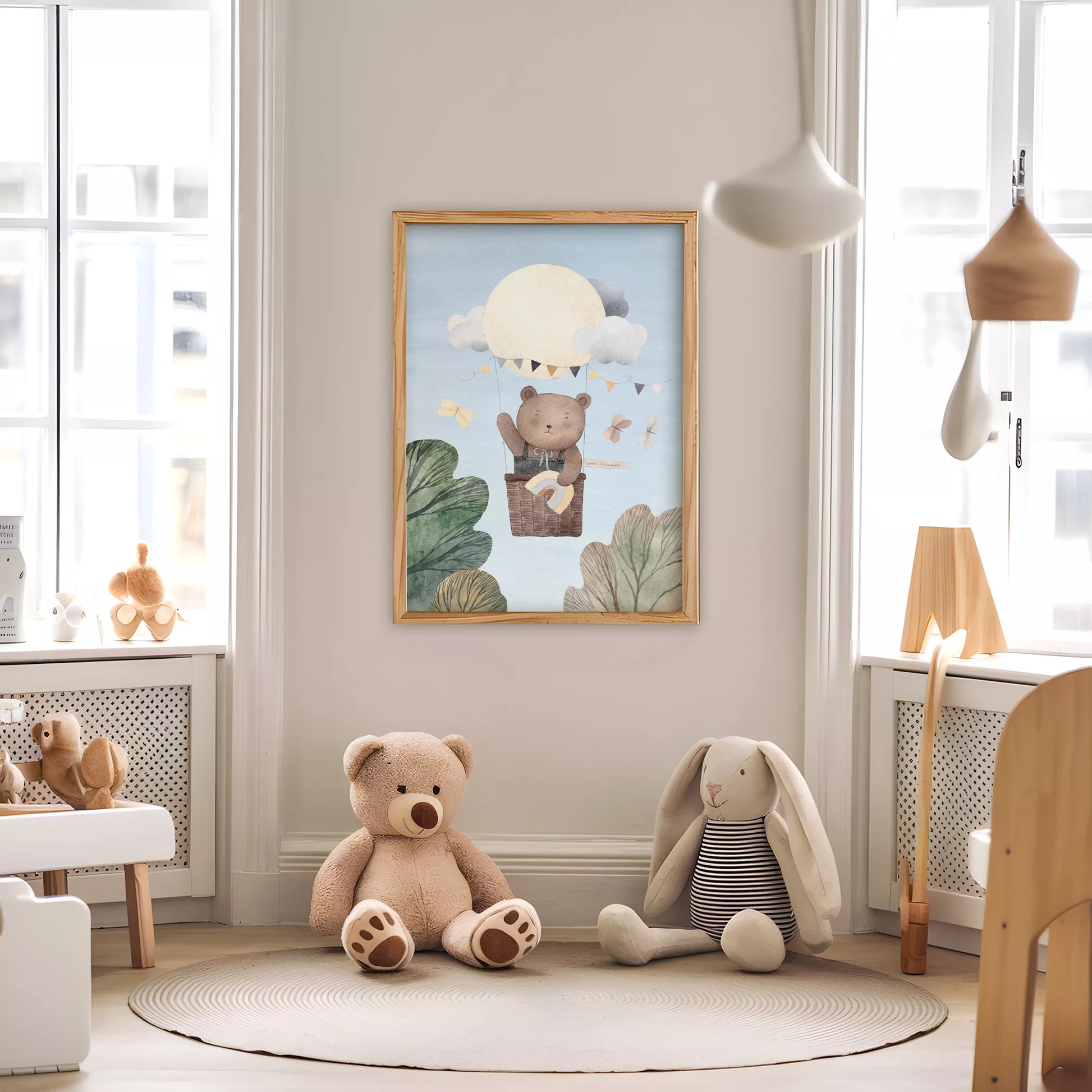 クマと気球の夢見るキッズアートポスター