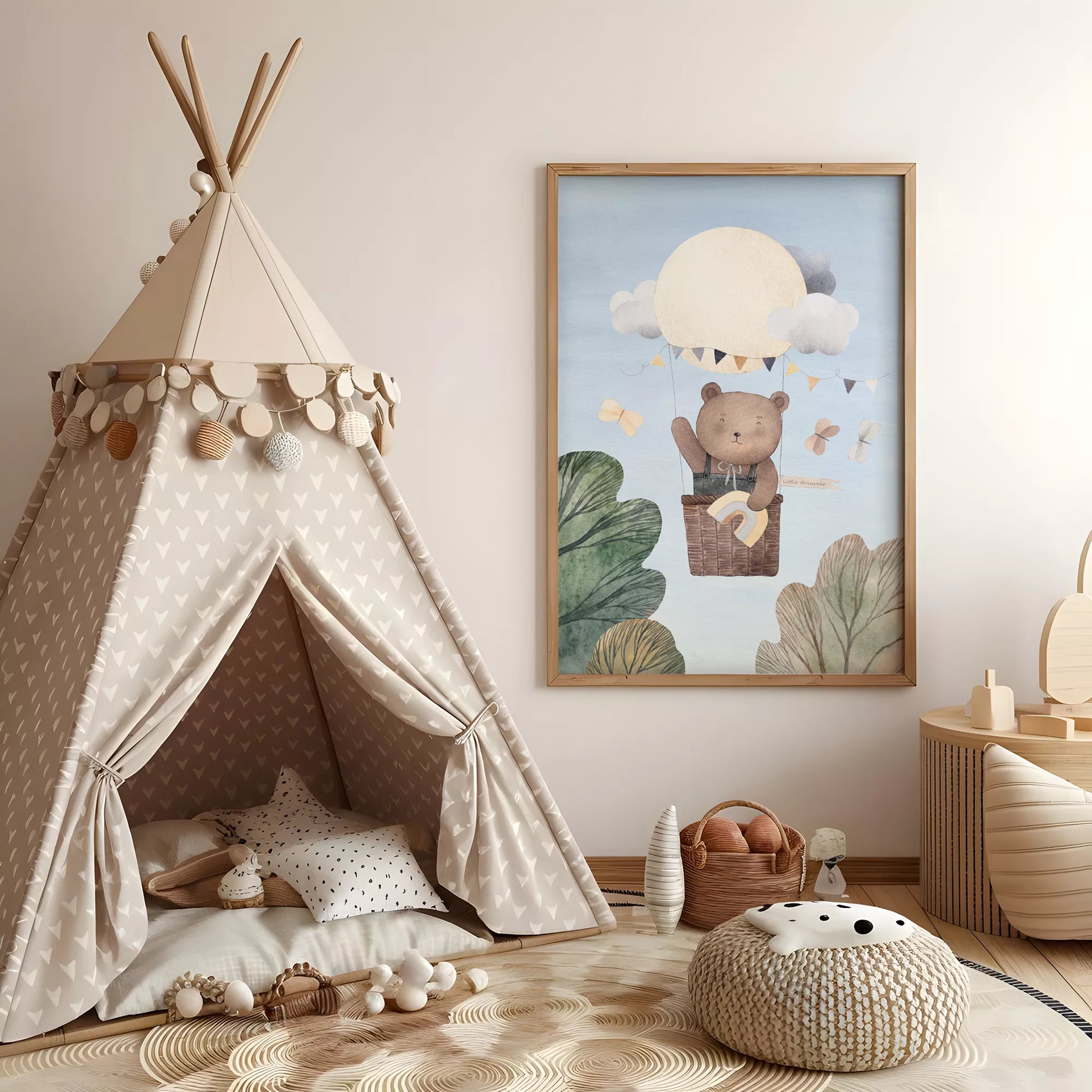 クマと気球の夢見るキッズアートポスター