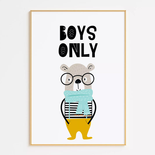 ボーイズ専用のベアデザインキッズアートポスター