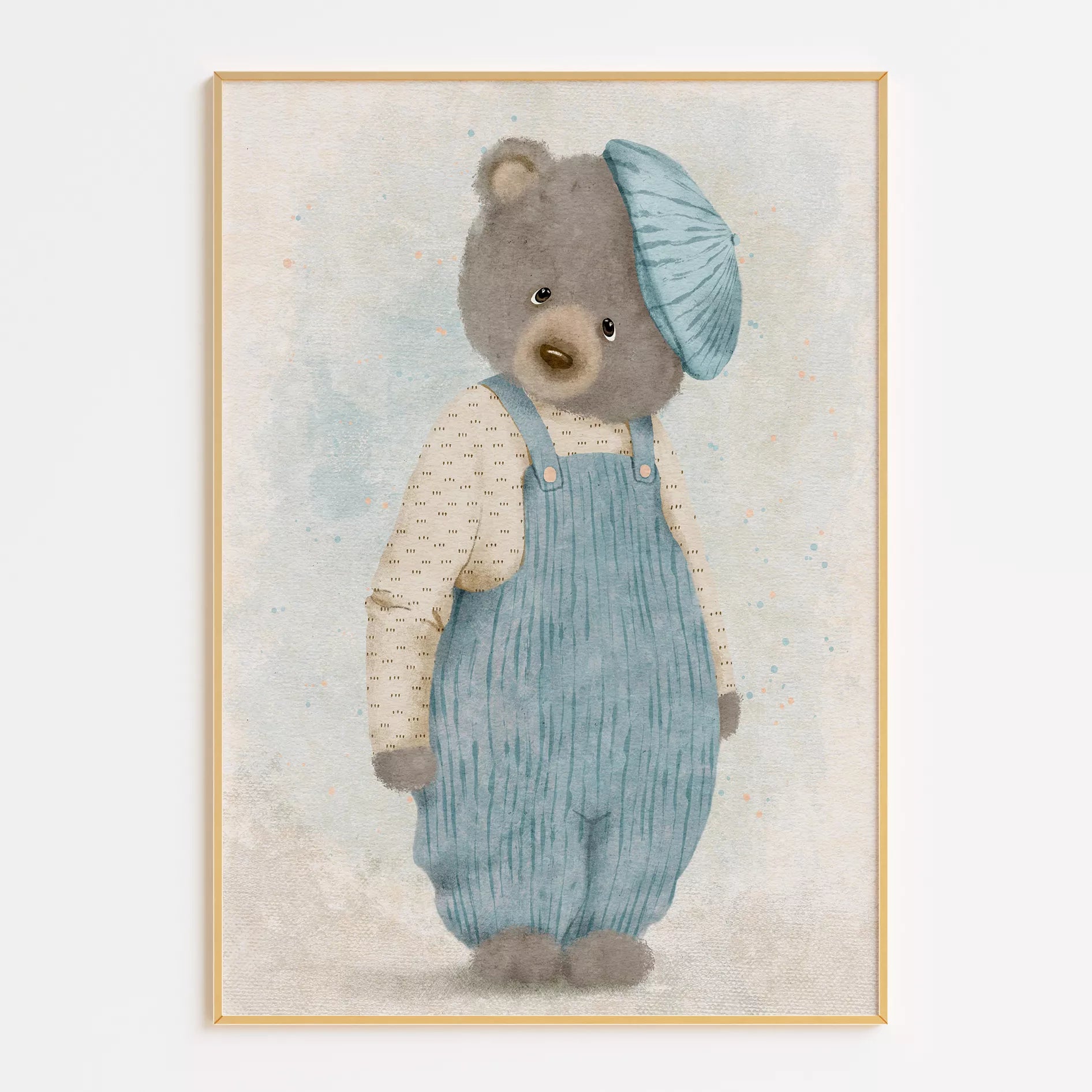 ベアオーバーオールの北欧スタイルキッズアートポスター