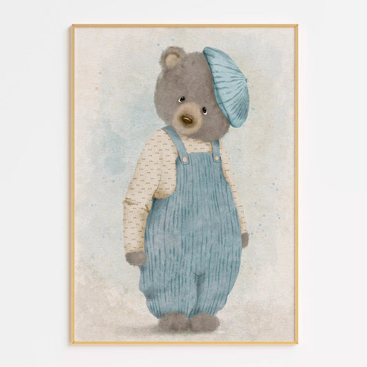 ベアオーバーオールの北欧スタイルキッズアートポスター