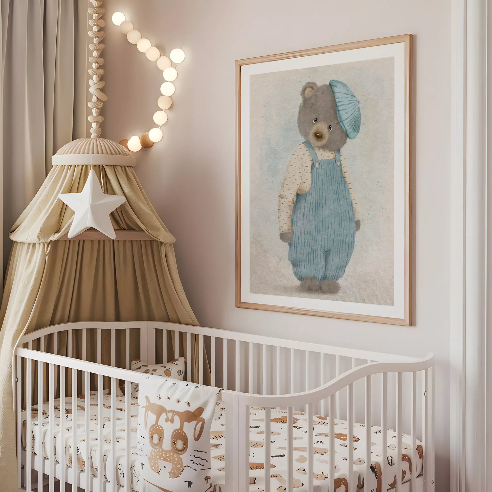 ベアオーバーオールの北欧スタイルキッズアートポスター