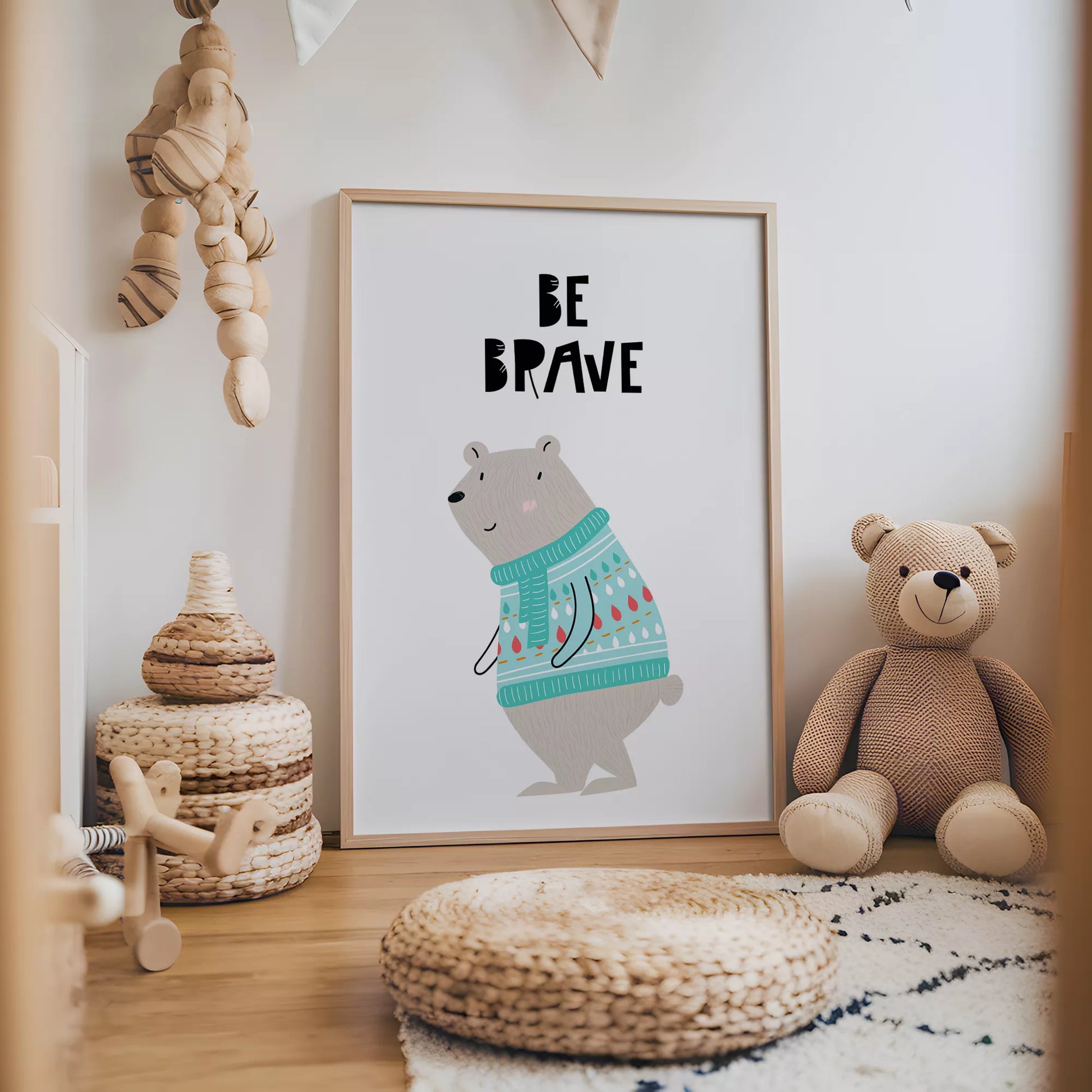 勇気をテーマにした子供向けベアの教育的アートポスター