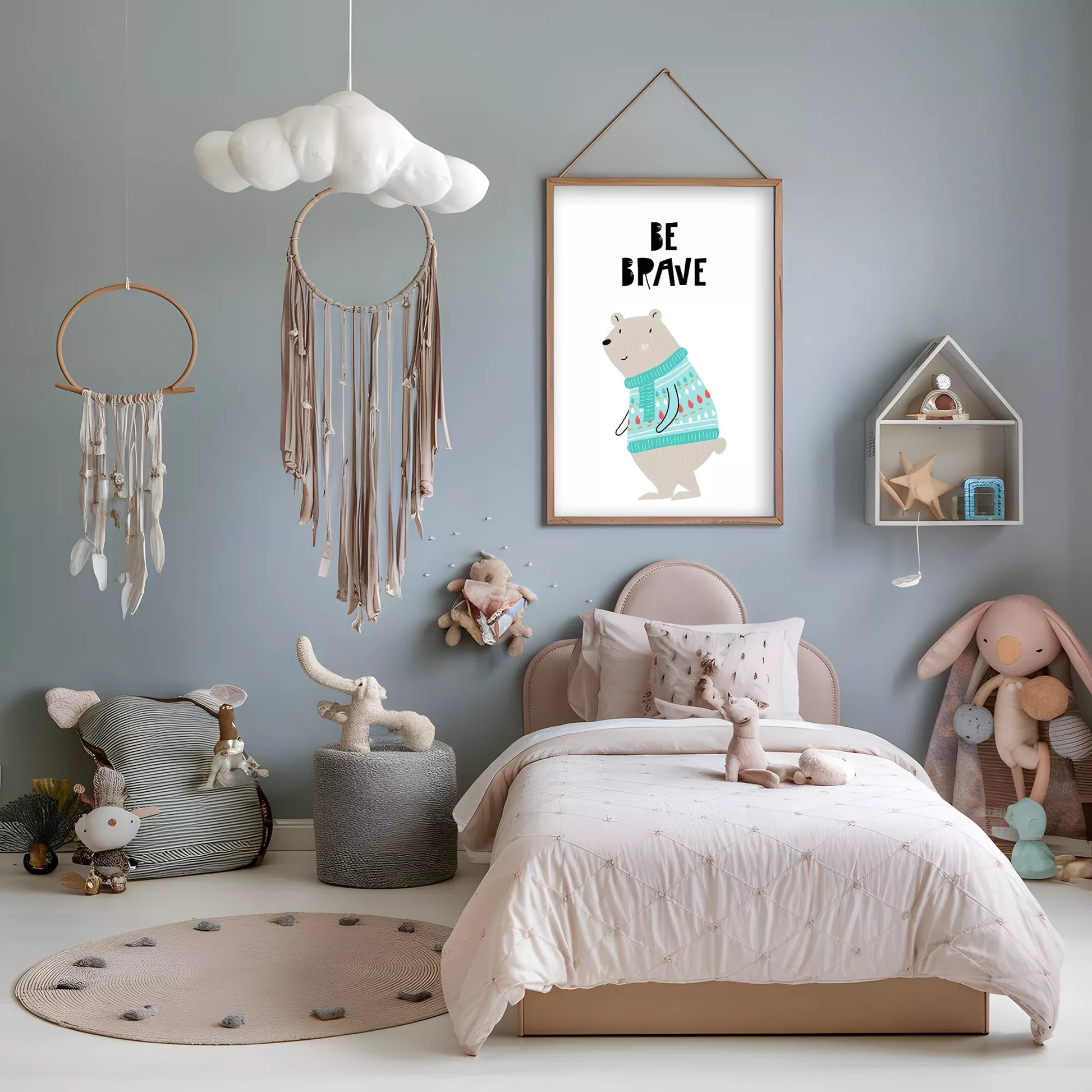 勇気をテーマにした子供向けベアの教育的アートポスター