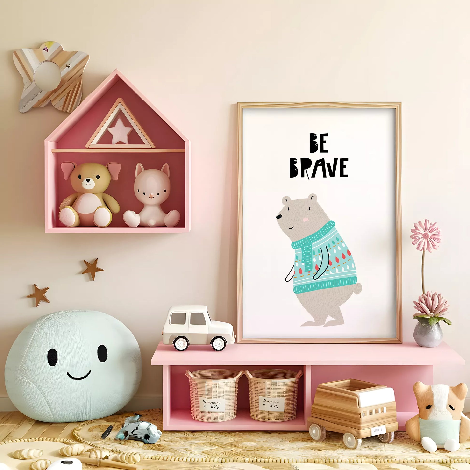 勇気をテーマにした子供向けベアの教育的アートポスター