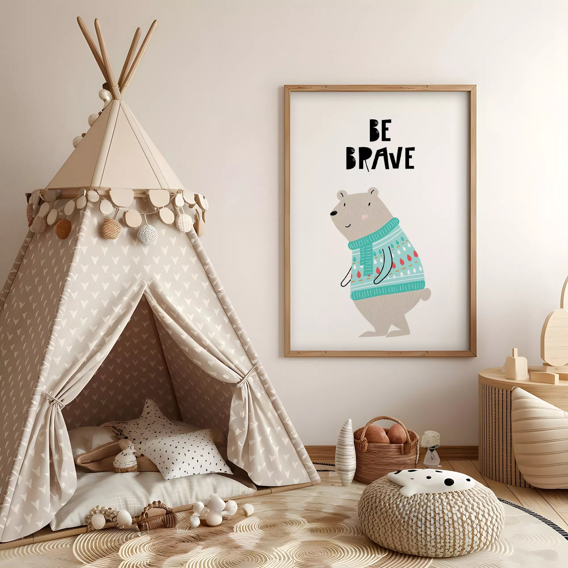 勇気をテーマにした子供向けベアの教育的アートポスター