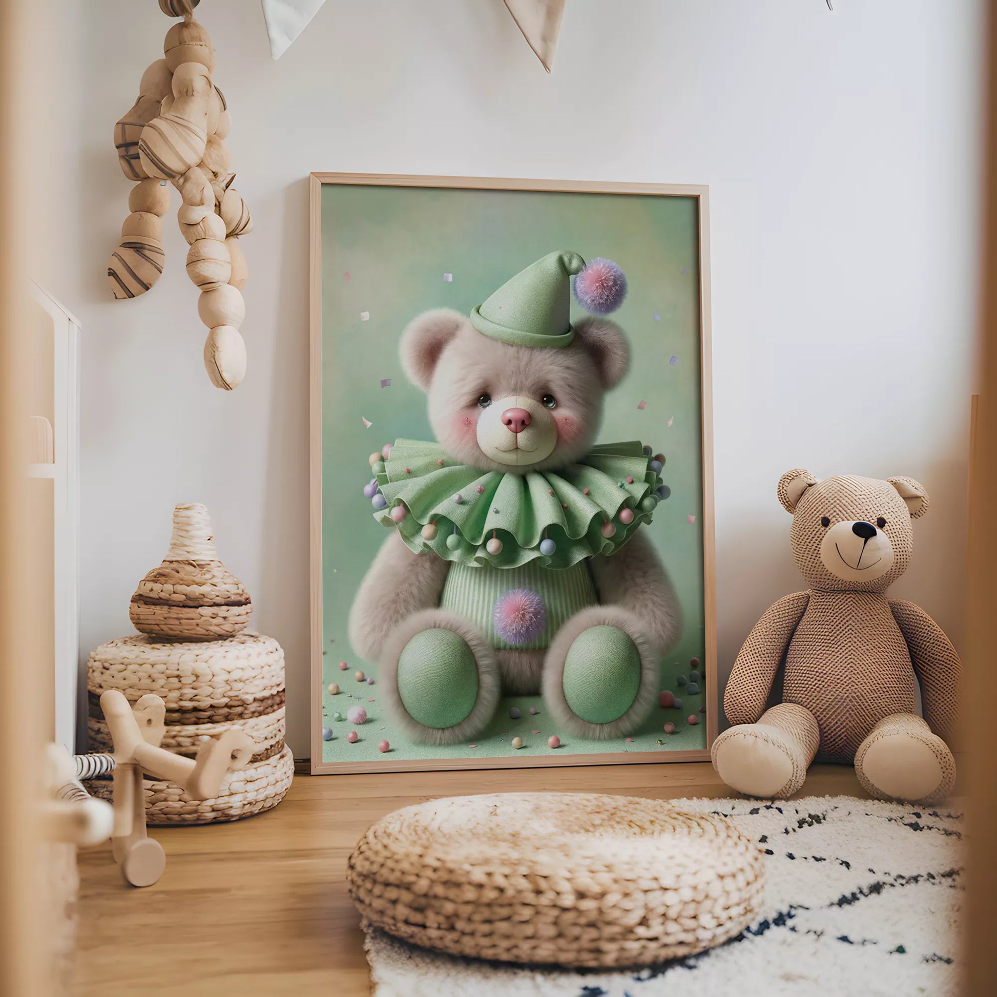 クラウンベアの北欧スタイルキッズアートポスター